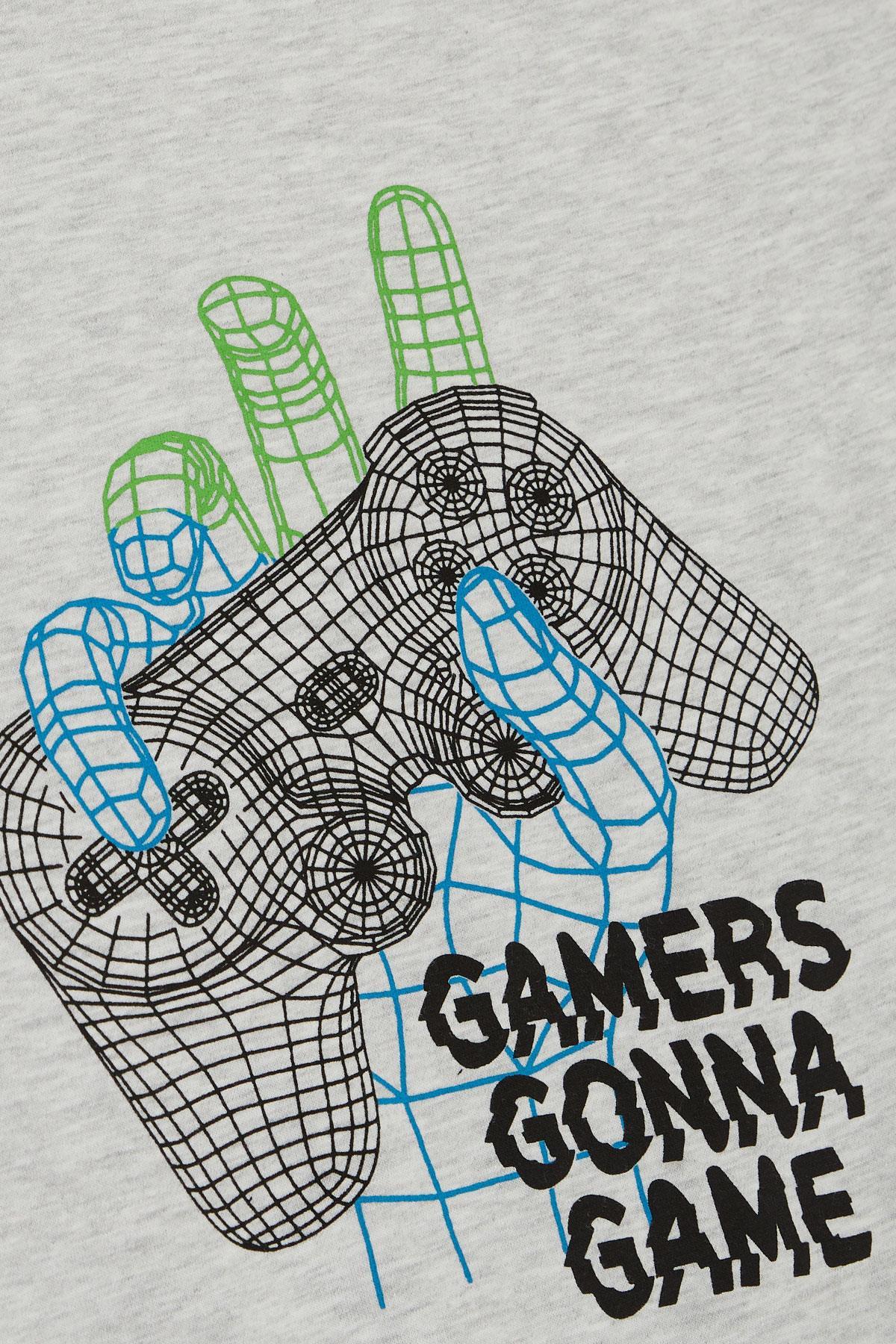 Breeze Erkek Çocuk Tişört Oyun Konsolu Baskılı Gri Melanj (8-14 Yaş)