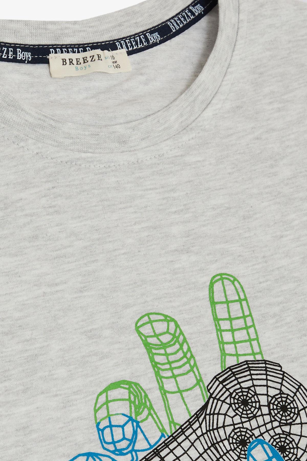 Breeze Erkek Çocuk Tişört Oyun Konsolu Baskılı Gri Melanj (8-14 Yaş)