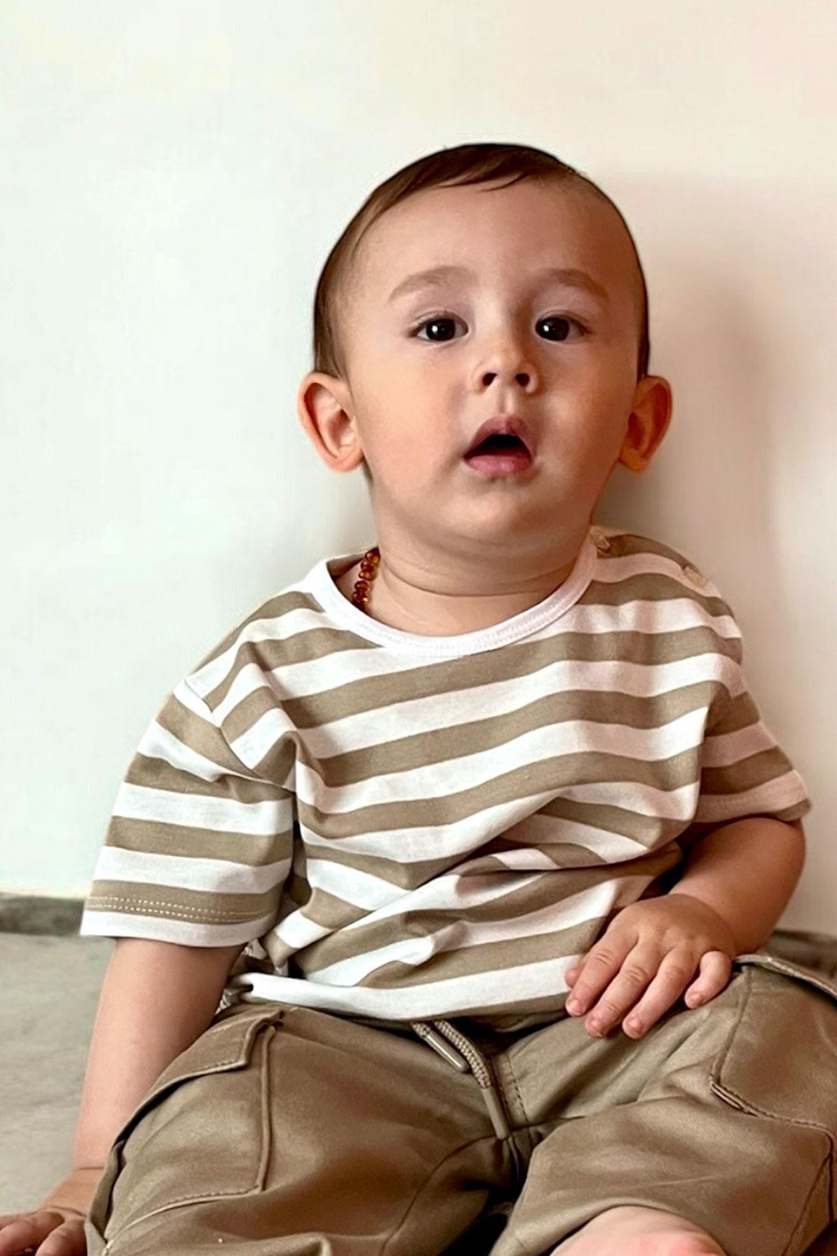 Breeze Erkek Çocuk Tişört Patlı Çizgili Ekru (1-4 Yaş)