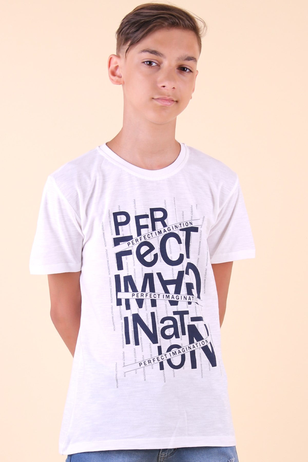 Breeze Erkek Çocuk Tişört Perfect Baskılı Ekru (8-14 Yaş)