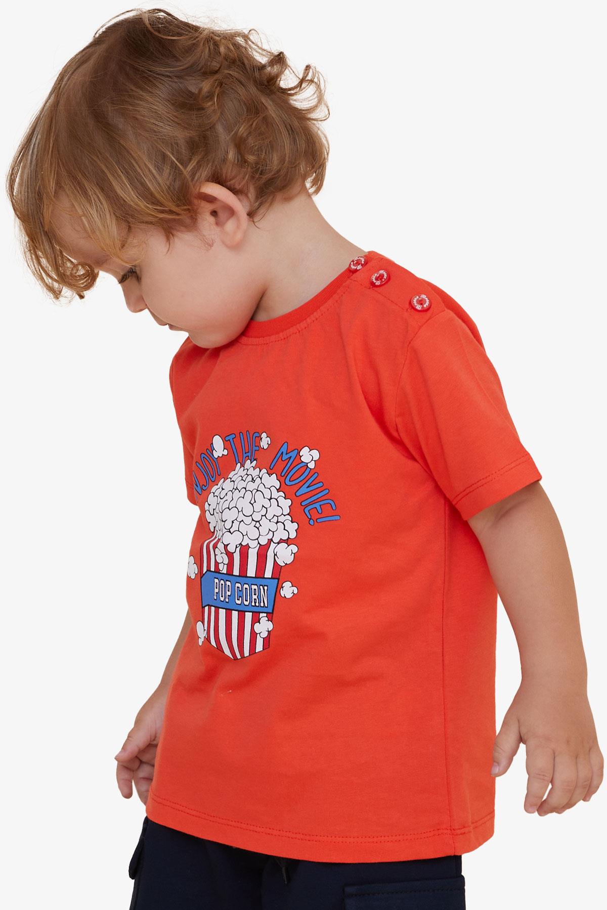 Breeze Erkek Çocuk Tişört Pop Corn Baskılı Mercan (2-6 Yaş)