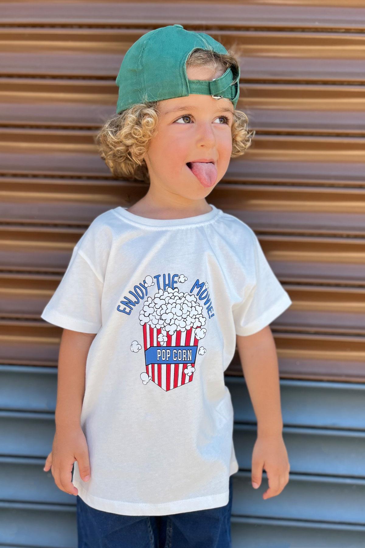 Breeze Erkek Çocuk Tişört Pop Corn Baskılı Ekru (2-6 Yaş)
