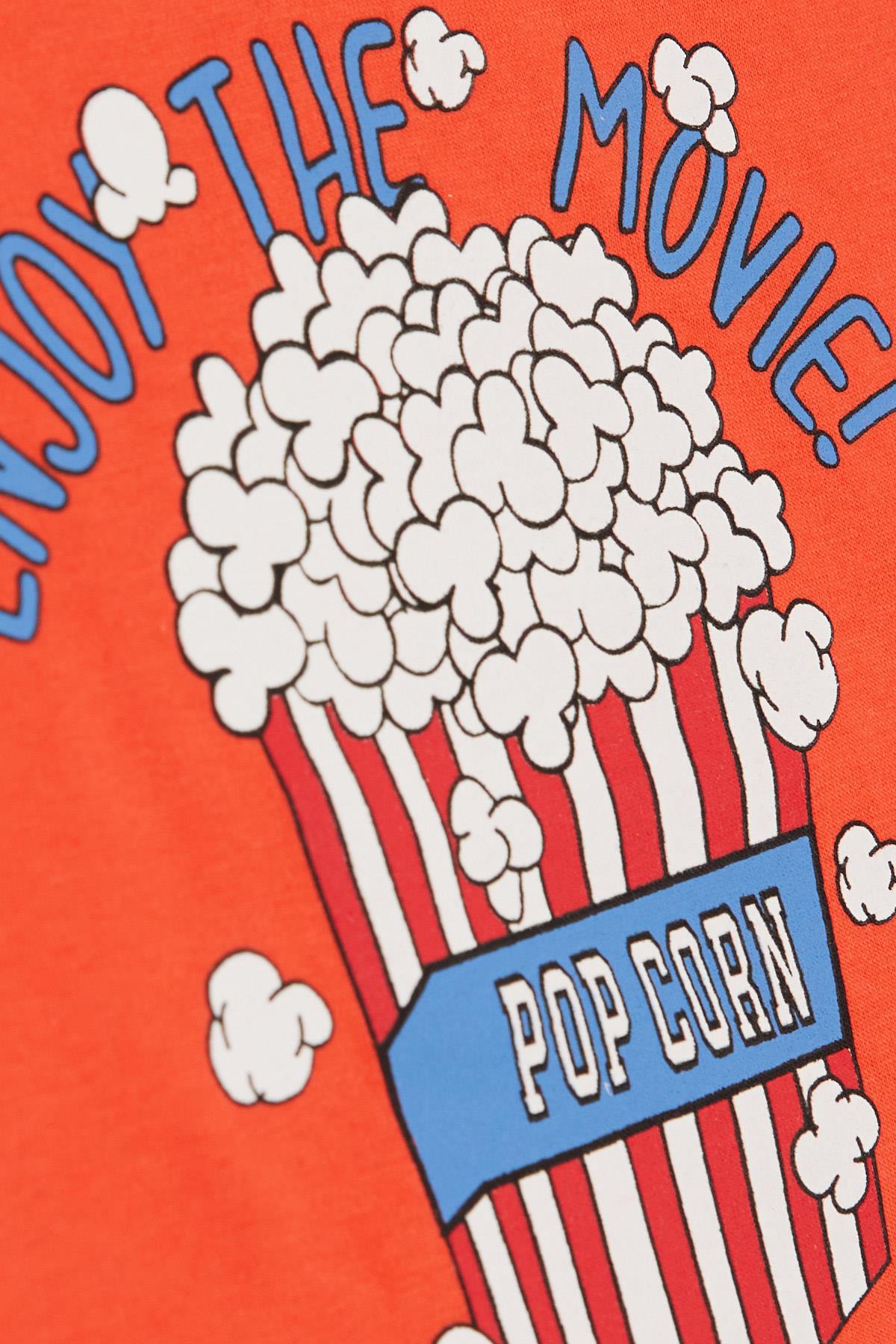 Breeze Erkek Çocuk Tişört Pop Corn Baskılı Mercan (2-6 Yaş)