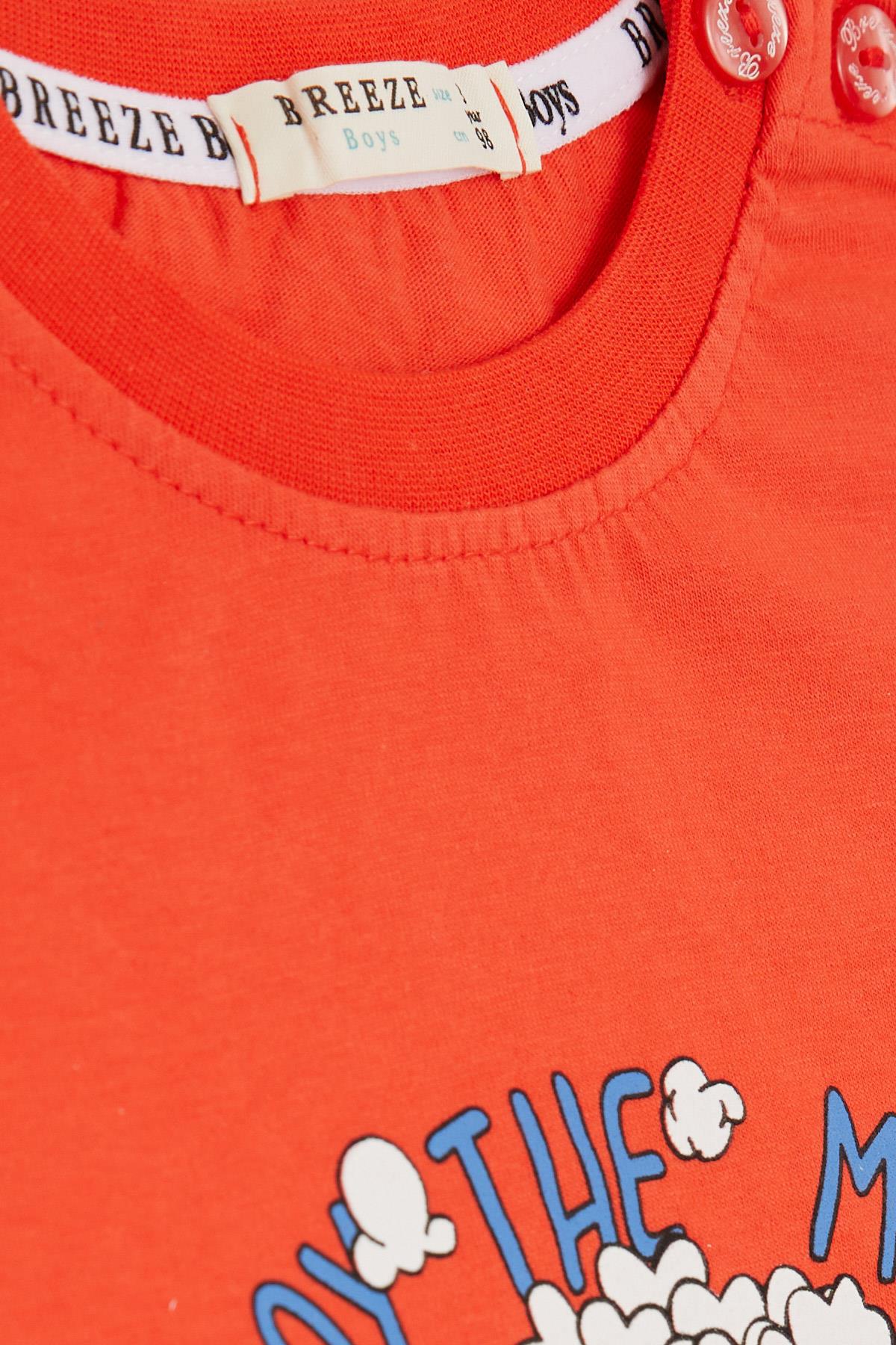 Breeze Erkek Çocuk Tişört Pop Corn Baskılı Mercan (2-6 Yaş)