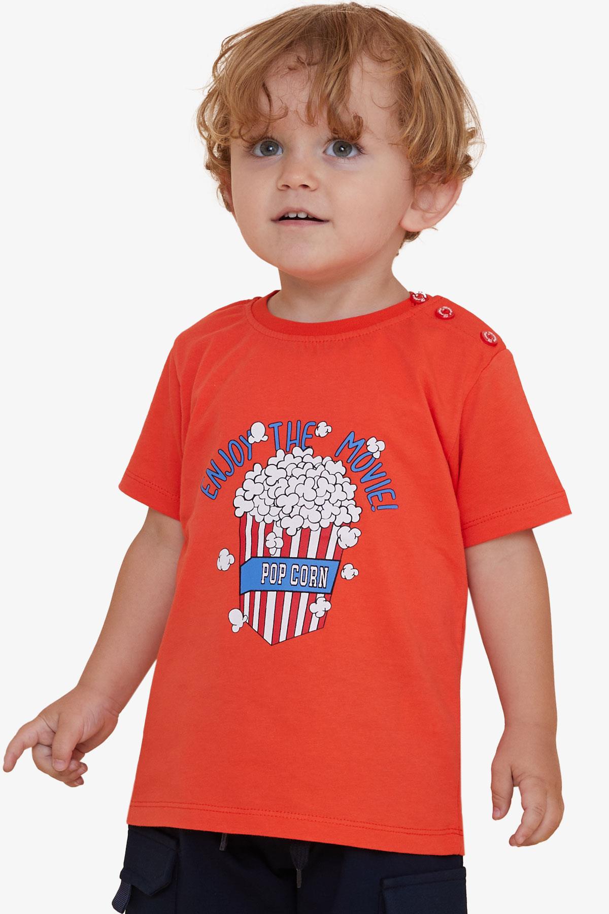 Breeze Erkek Çocuk Tişört Pop Corn Baskılı Mercan (2-6 Yaş)