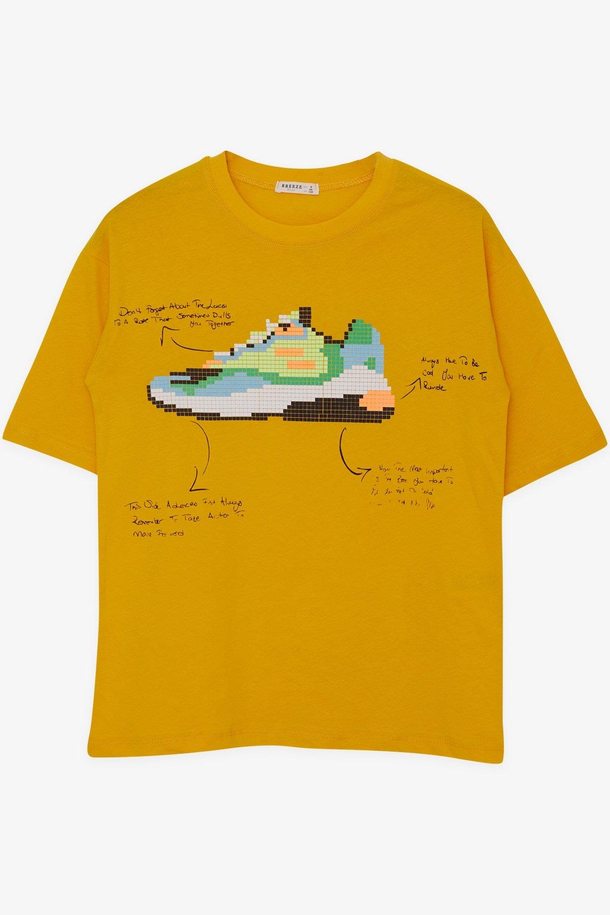 Breeze Erkek Çocuk Tişört Renkli Ayakkabı Baskılı Hardal Sarı (9-16 Yaş)