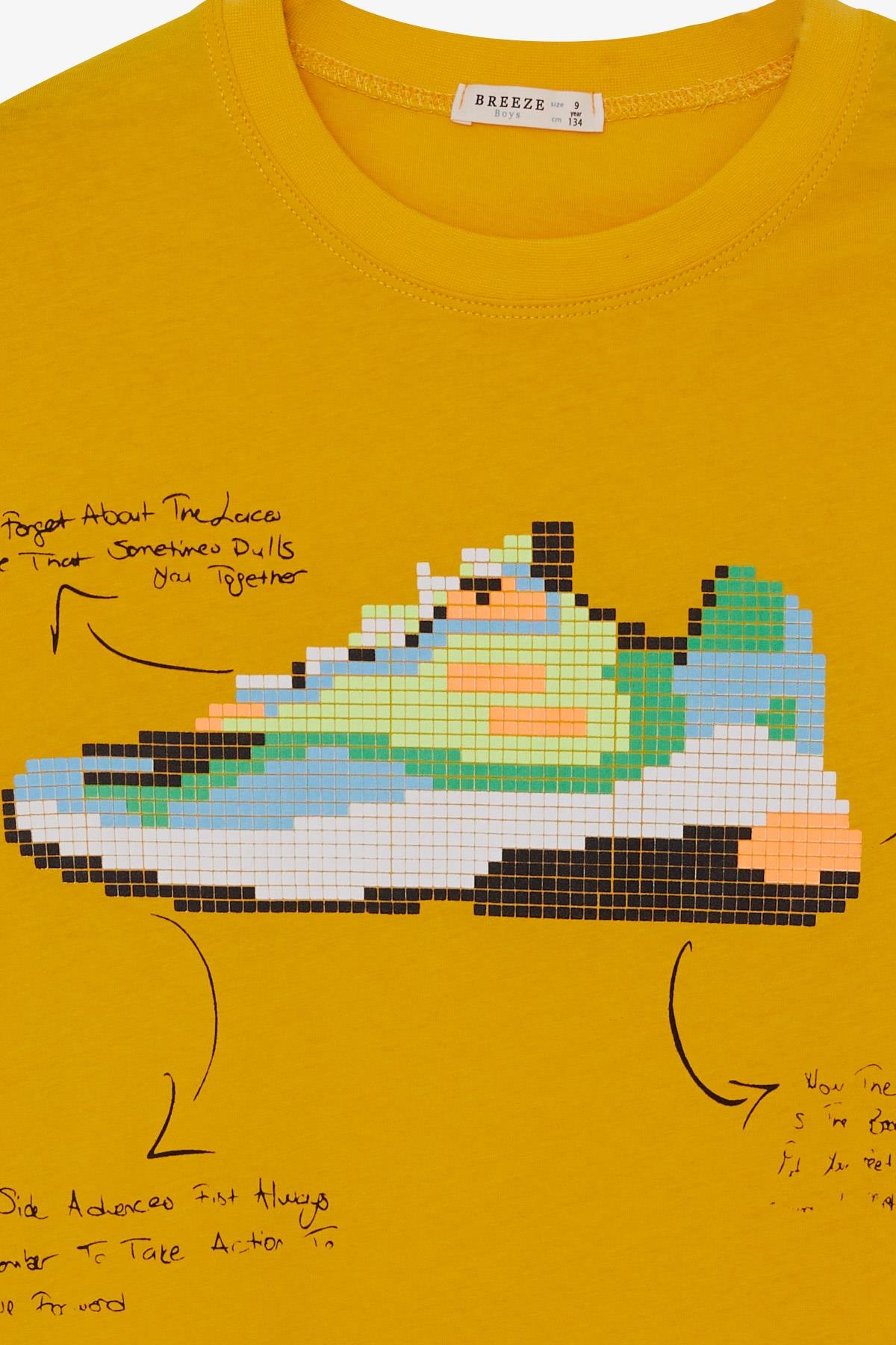 Breeze Erkek Çocuk Tişört Renkli Ayakkabı Baskılı Hardal Sarı (9-16 Yaş)