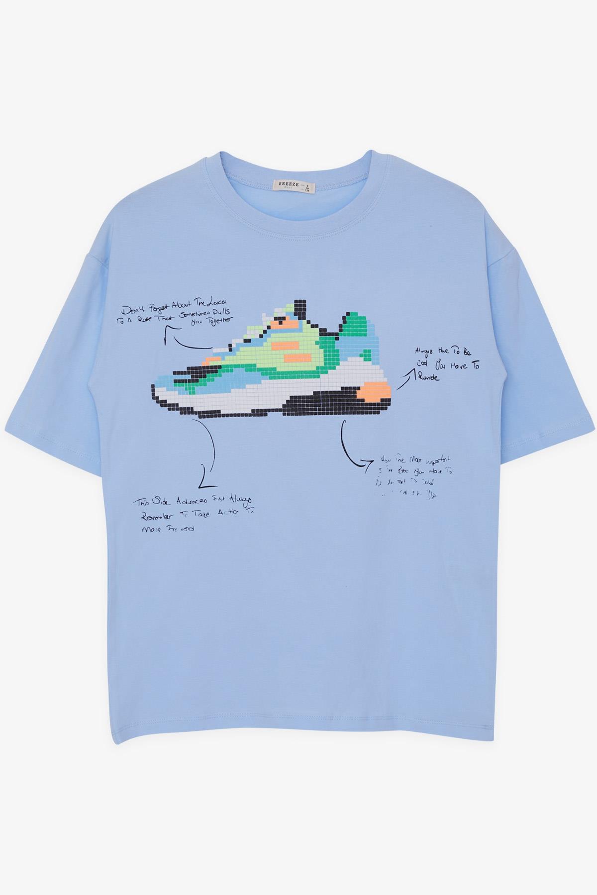 Breeze Erkek Çocuk Tişört Renkli Ayakkabı Baskılı Açık Mavi (9-16 Yaş)