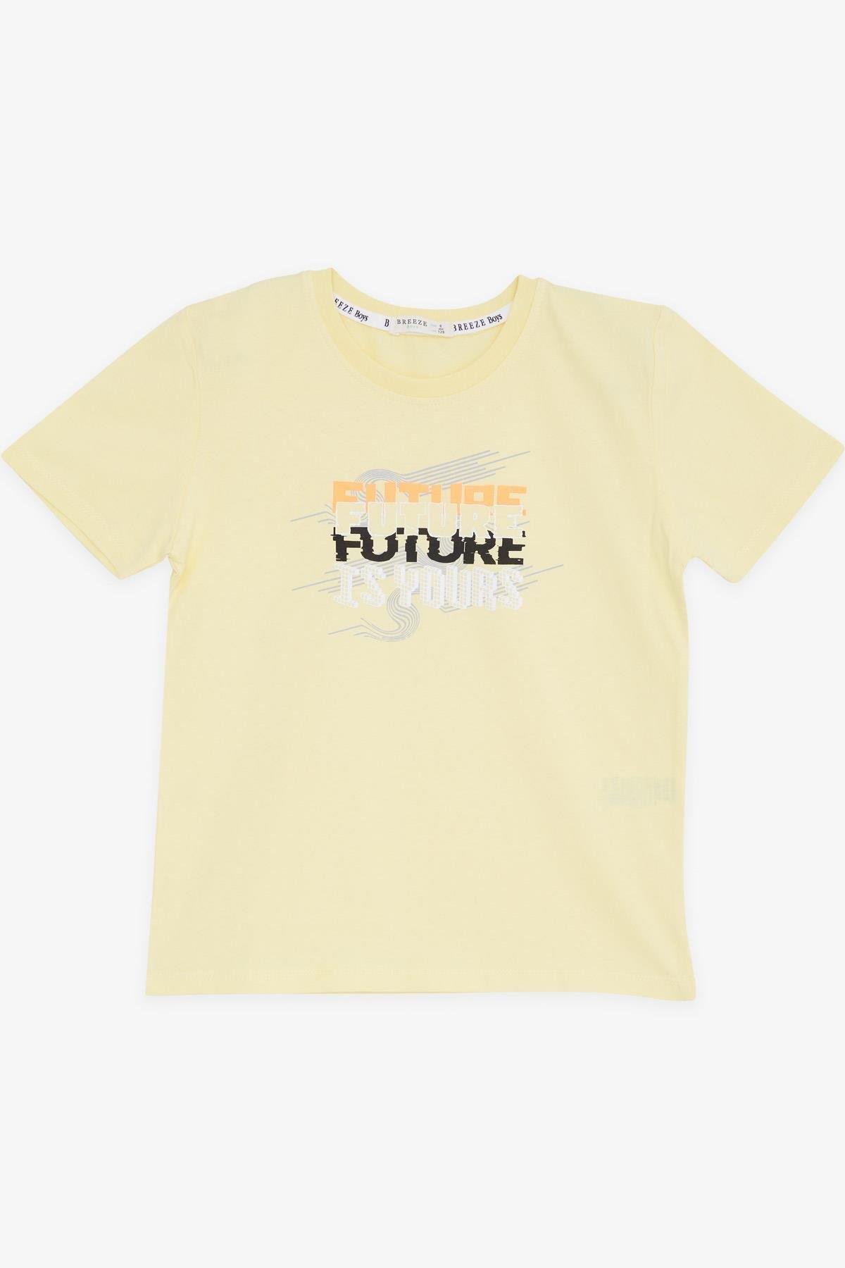 Breeze Erkek Çocuk Tişört Renkli Yazı Baskılı Sarı (8-14 Yaş)