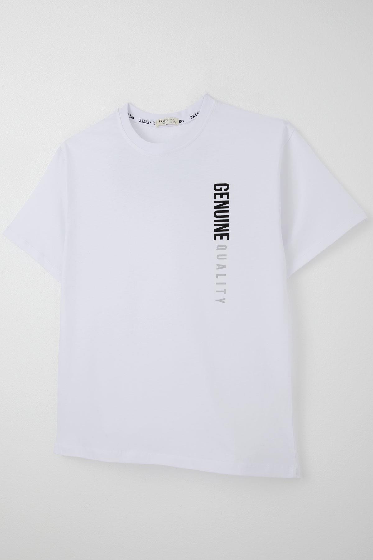 Breeze Erkek Çocuk Tişört Sırt Kısmı Yazı Baskılı Beyaz (9-14 Yaş)