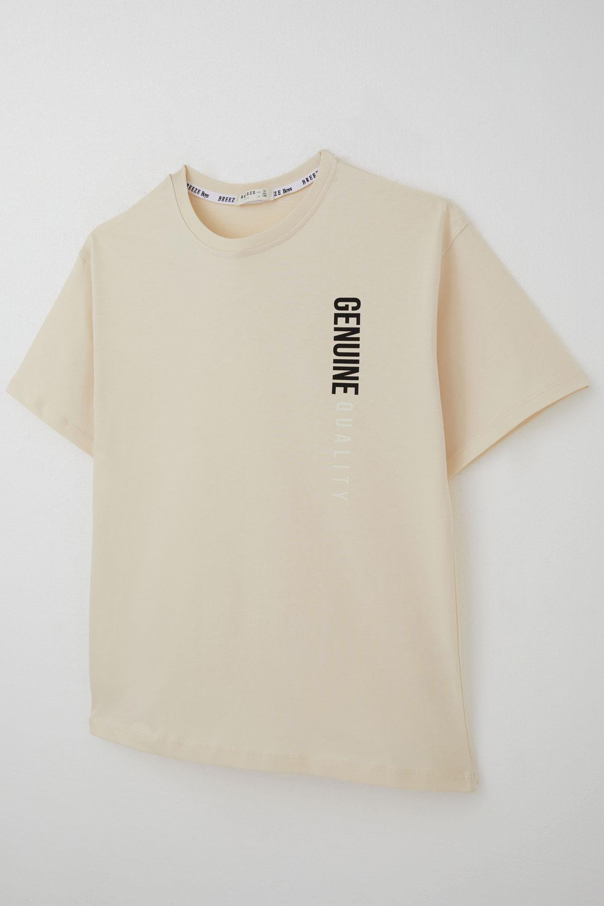 Breeze Erkek Çocuk Tişört Sırt Kısmı Yazı Baskılı Krem (9-14 Yaş)