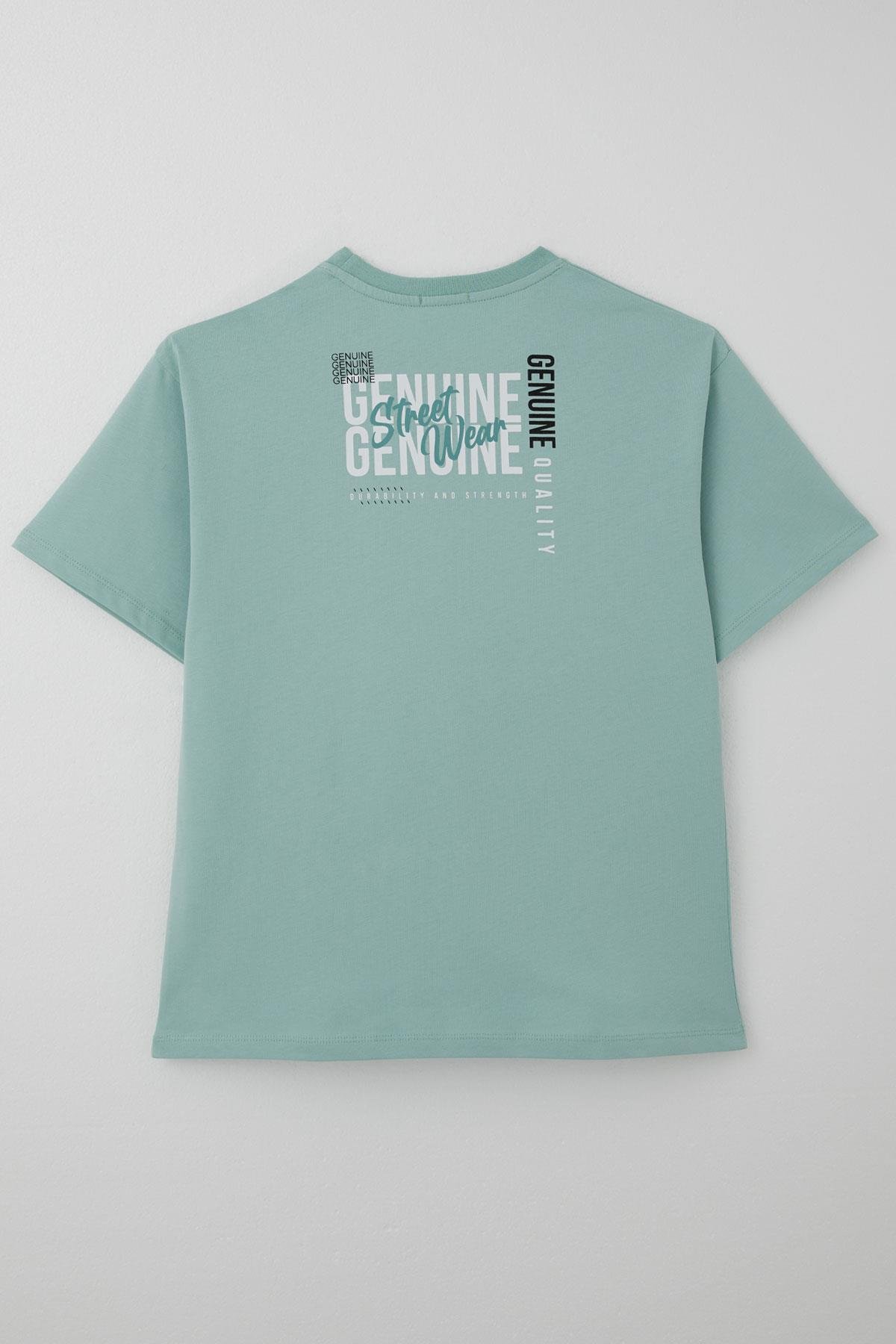 Breeze Erkek Çocuk Tişört Sırt Kısmı Yazı Baskılı Su Yeşili (9-14 Yaş)