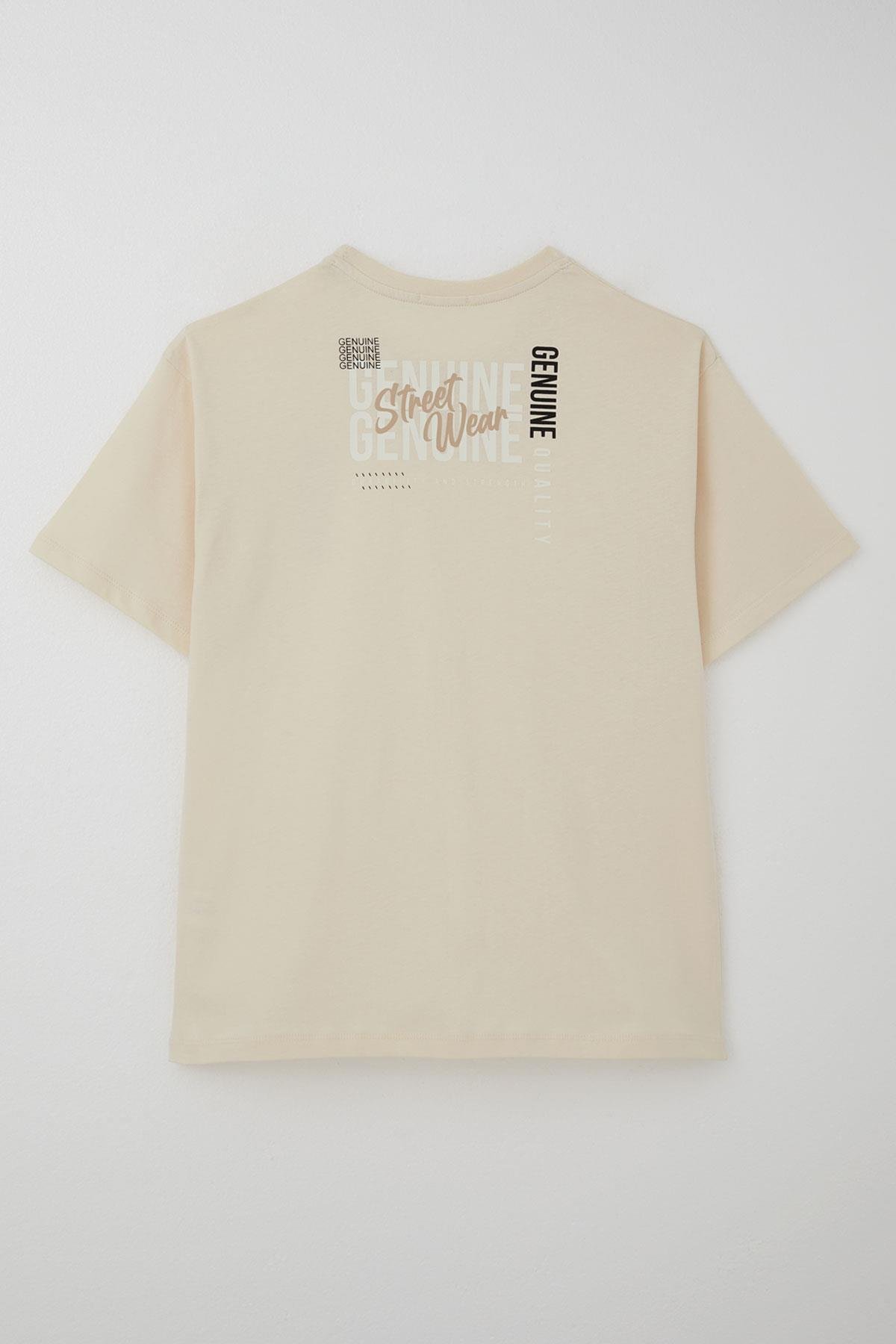 Breeze Erkek Çocuk Tişört Sırt Kısmı Yazı Baskılı Krem (9-14 Yaş)