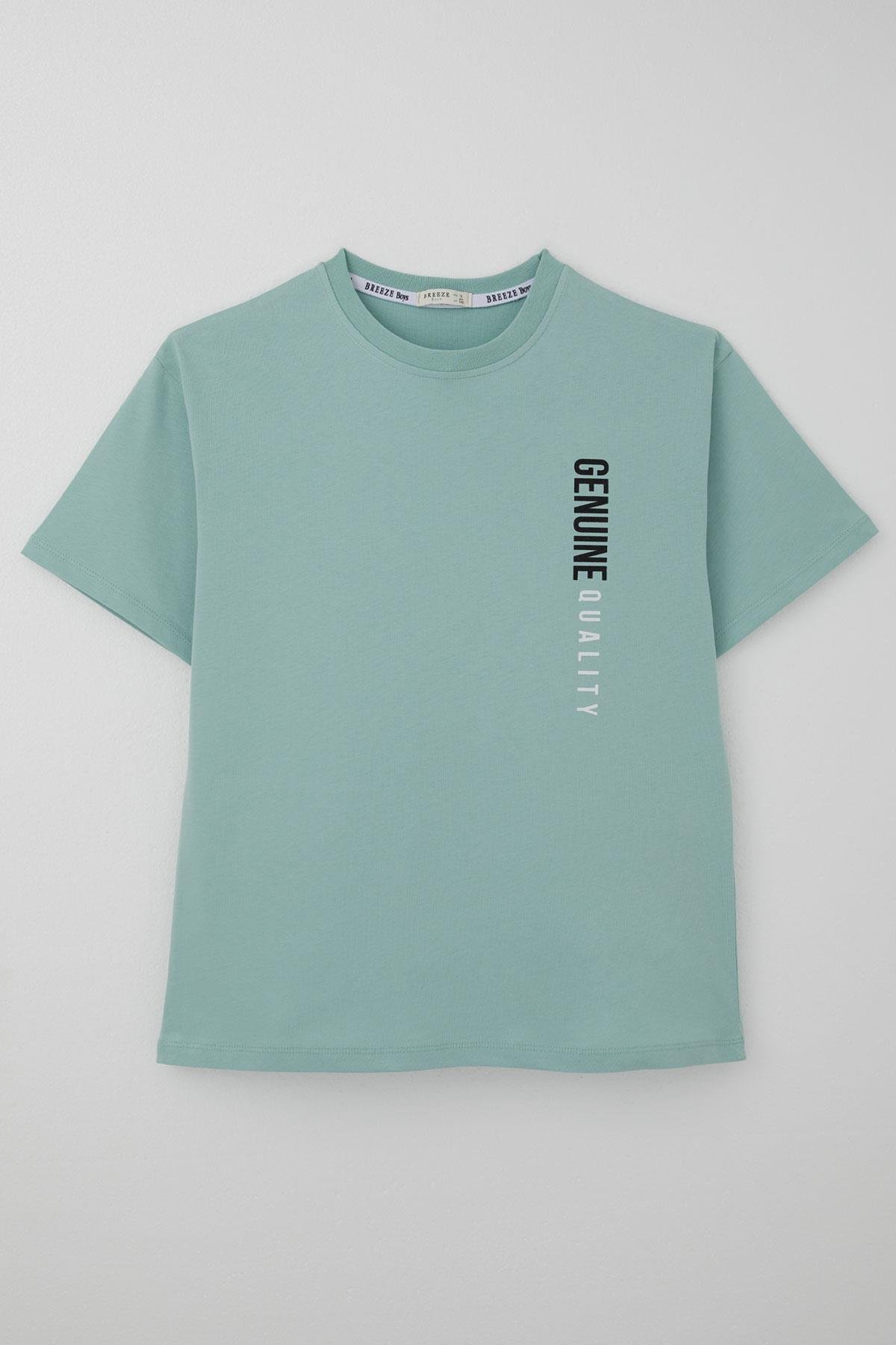 Breeze Erkek Çocuk Tişört Sırt Kısmı Yazı Baskılı Su Yeşili (9-14 Yaş)