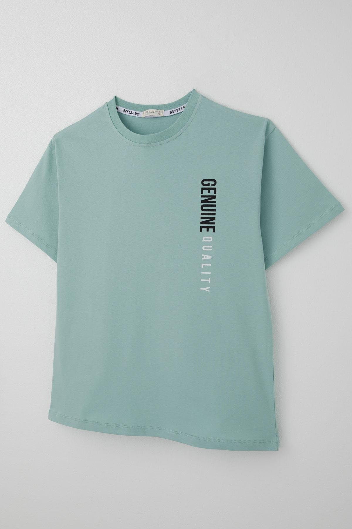 Breeze Erkek Çocuk Tişört Sırt Kısmı Yazı Baskılı Su Yeşili (9-14 Yaş)