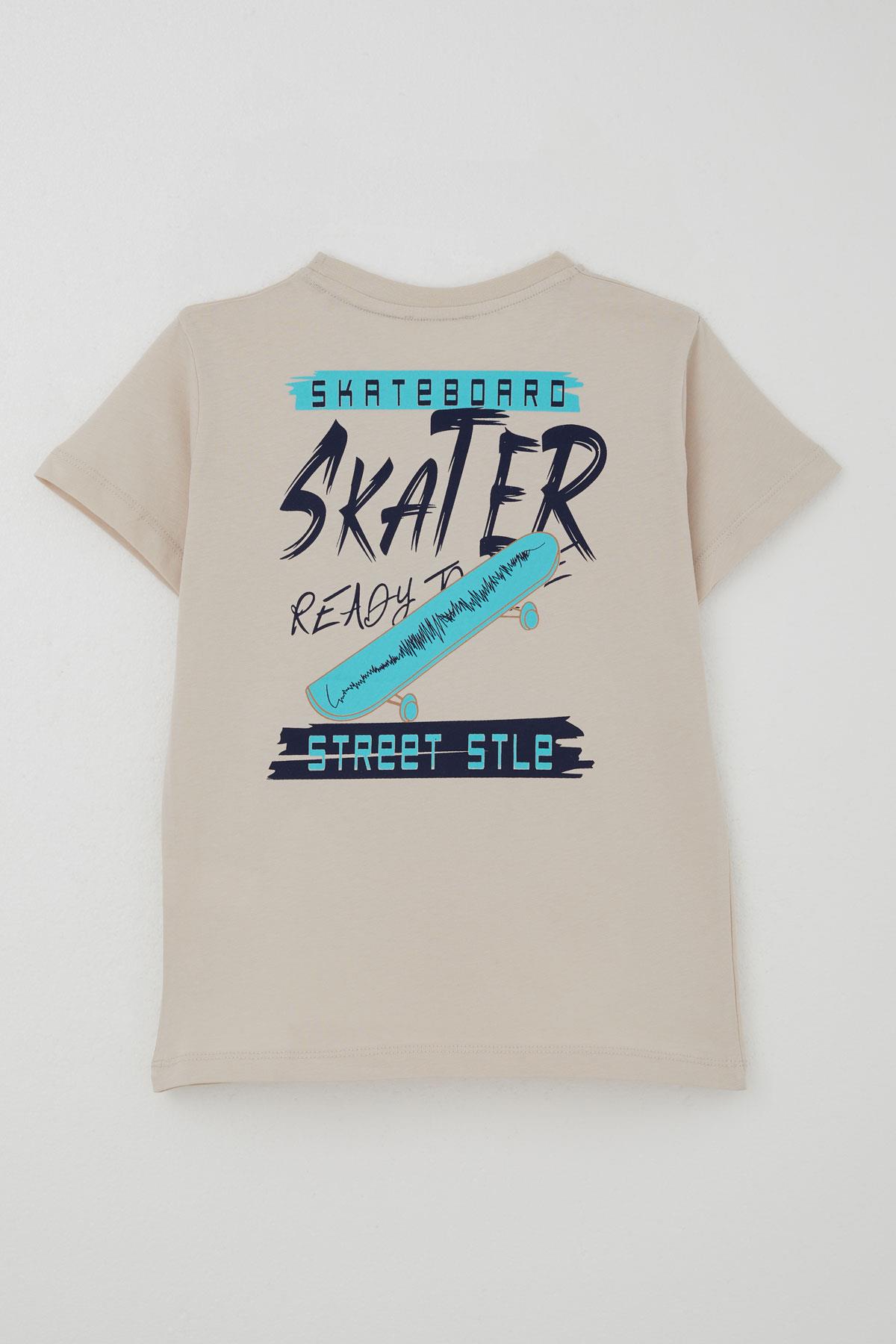 Breeze Erkek Çocuk Tişört Skateboard Baskılı Bej (8-12 Yaş)