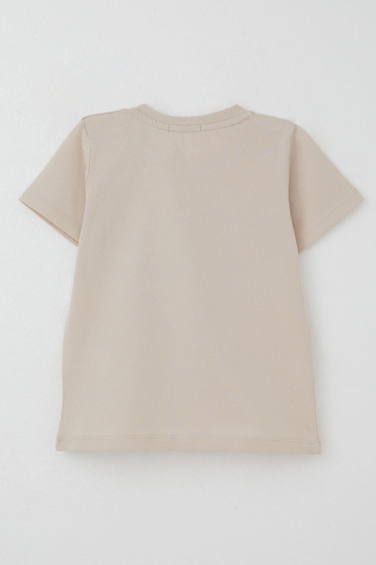 Breeze Erkek Çocuk Tişört Sörfçü Sevimli Köpek Balığı Baskılı Bej (1.5-5 Yaş)