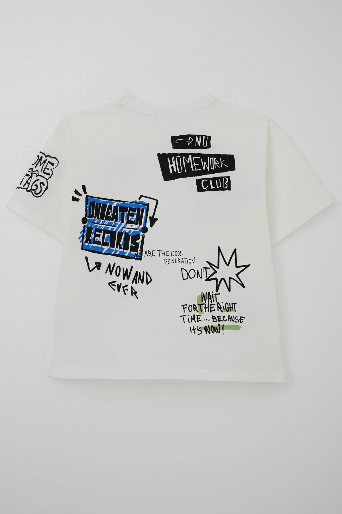 Breeze Erkek Çocuk Tişört Teknoloji Temalı Yazı Baskılı Ekru (7-12 Yaş)