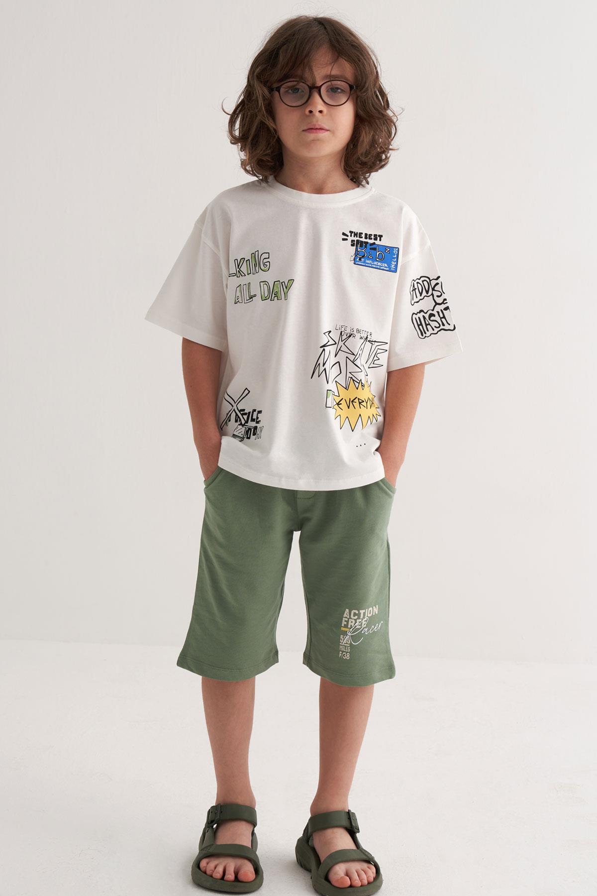 Breeze Erkek Çocuk Tişört Teknoloji Temalı Yazı Baskılı Ekru (7-12 Yaş)