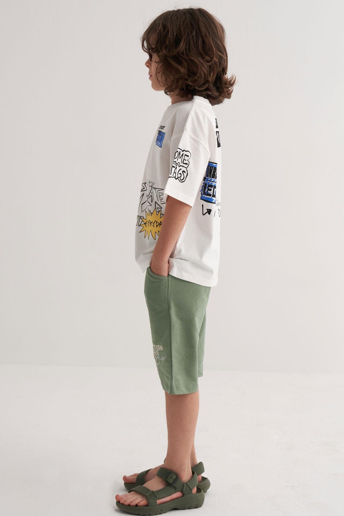 Breeze Erkek Çocuk Tişört Teknoloji Temalı Yazı Baskılı Ekru (7-12 Yaş)