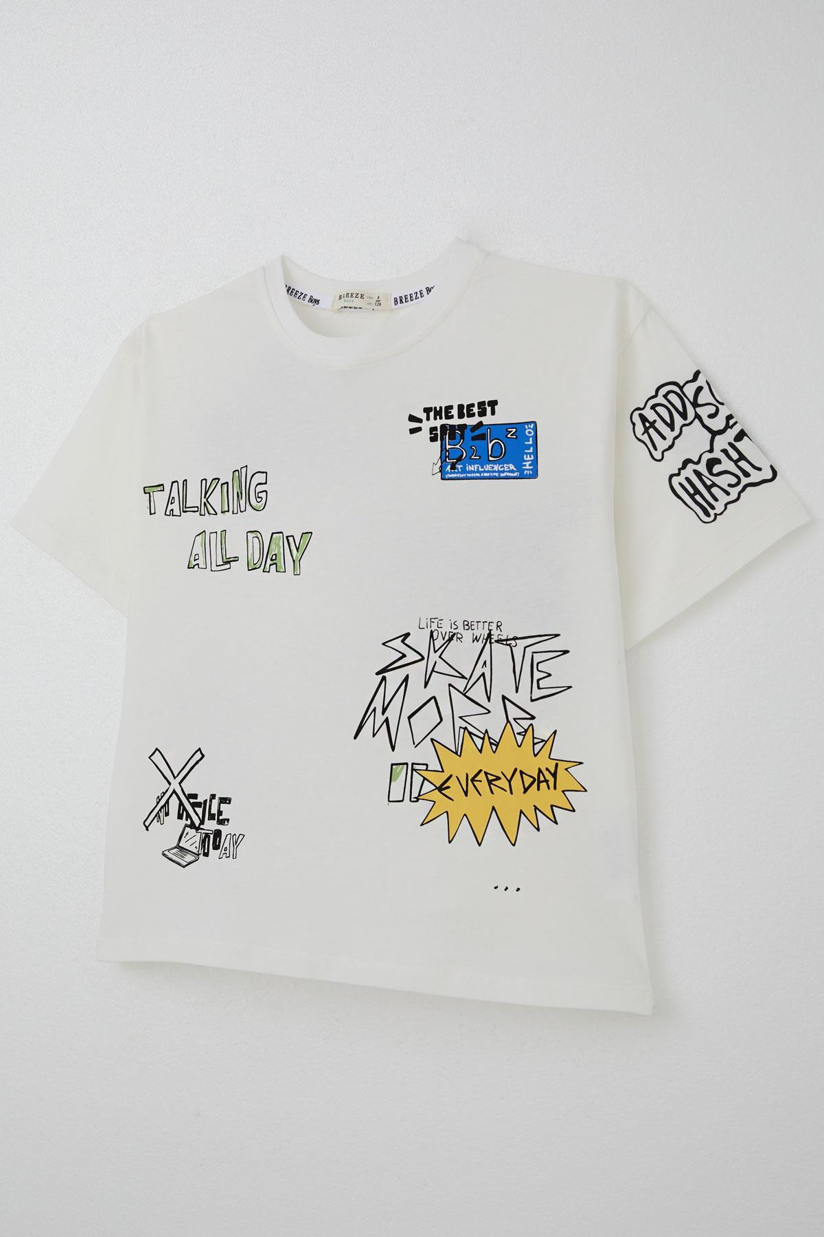 Breeze Erkek Çocuk Tişört Teknoloji Temalı Yazı Baskılı Ekru (7-12 Yaş)