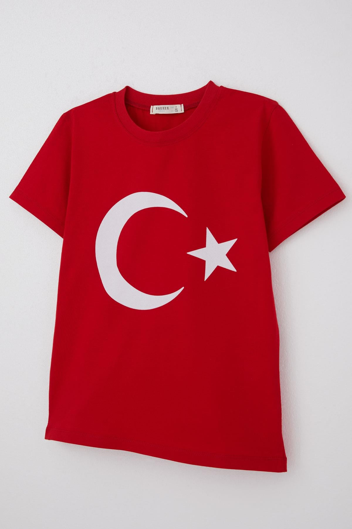 Breeze Erkek Çocuk Tişört Türk Bayraklı Kırmızı (4-14 Yaş)