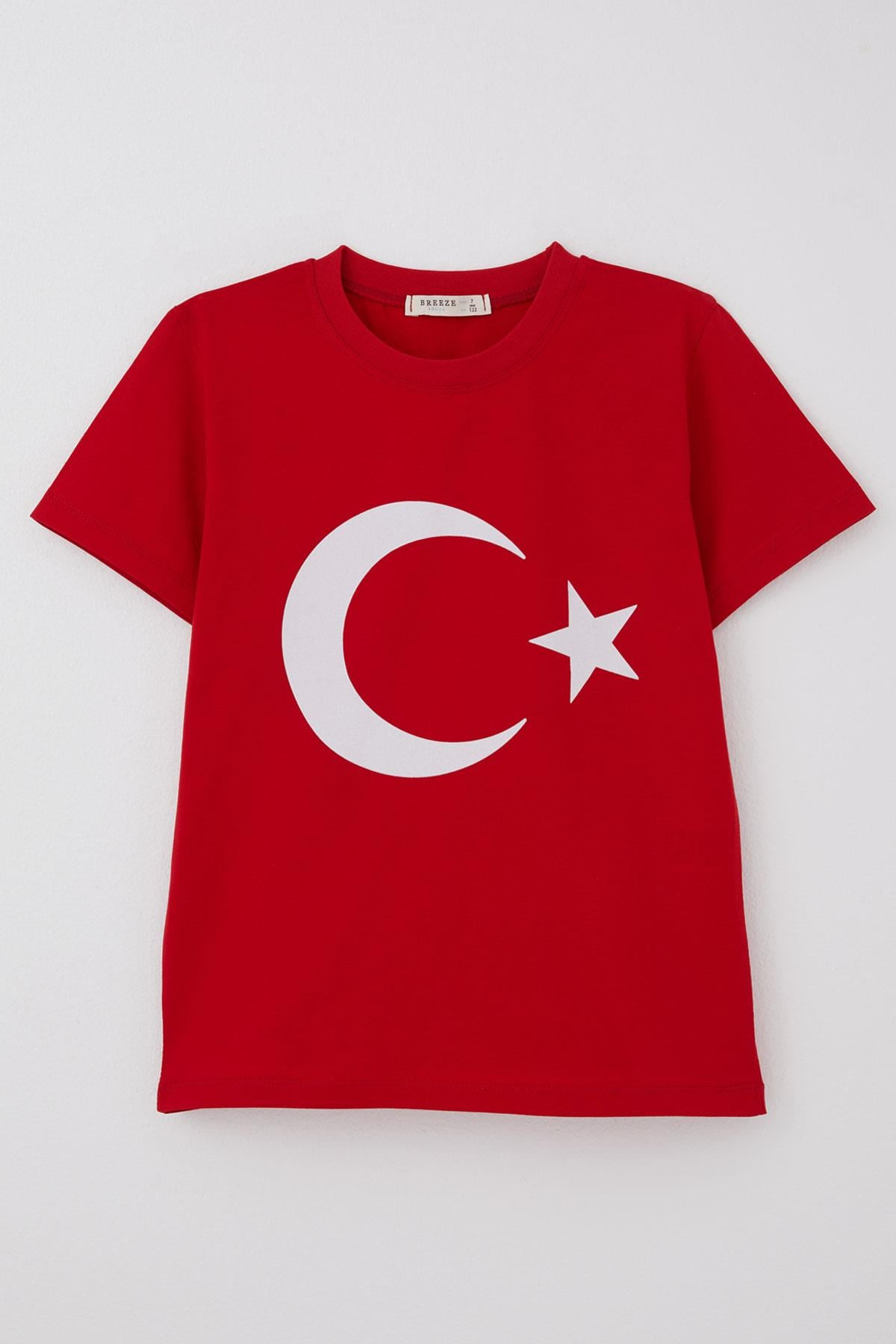 Breeze Erkek Çocuk Tişört Türk Bayraklı Kırmızı (4-14 Yaş)