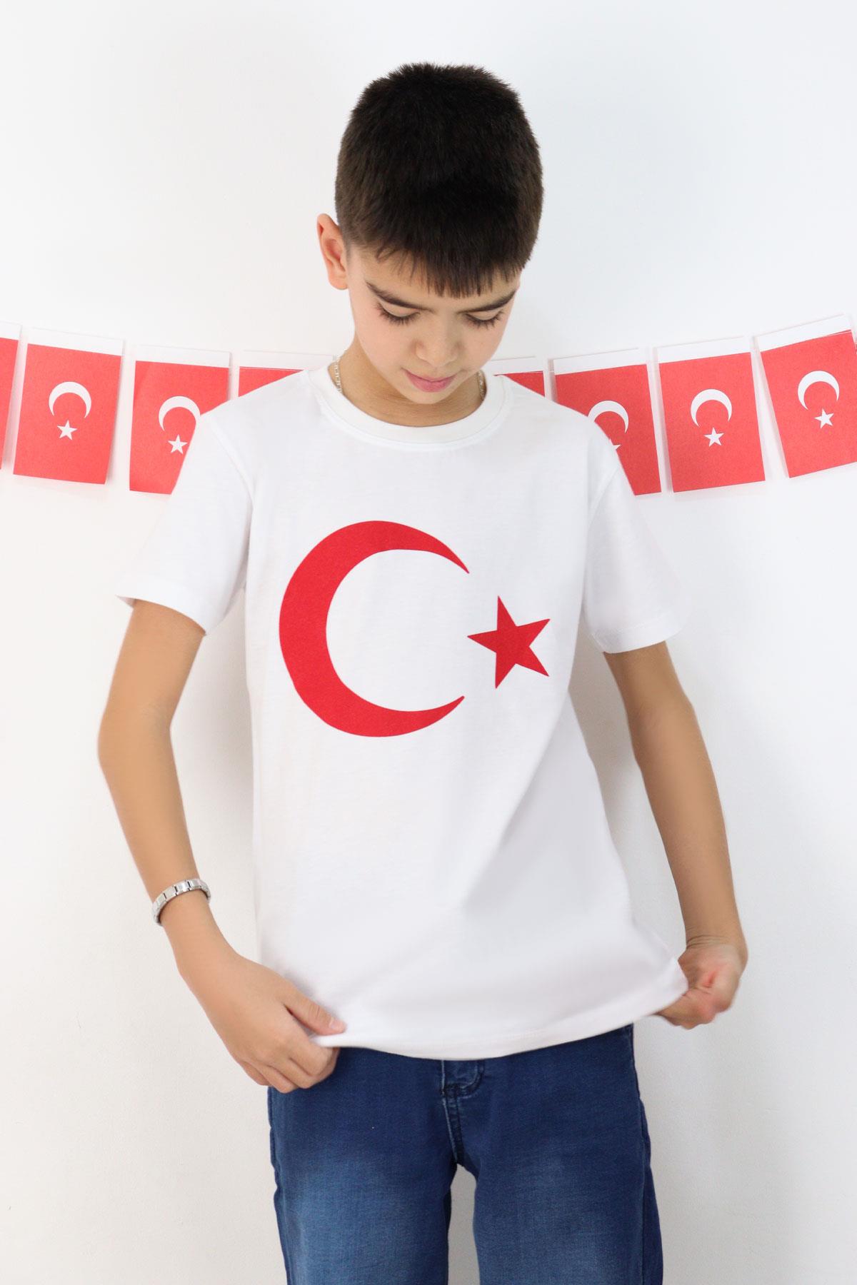 Breeze Erkek Çocuk Tişört Türk Bayraklı Beyaz (4-14 Yaş)