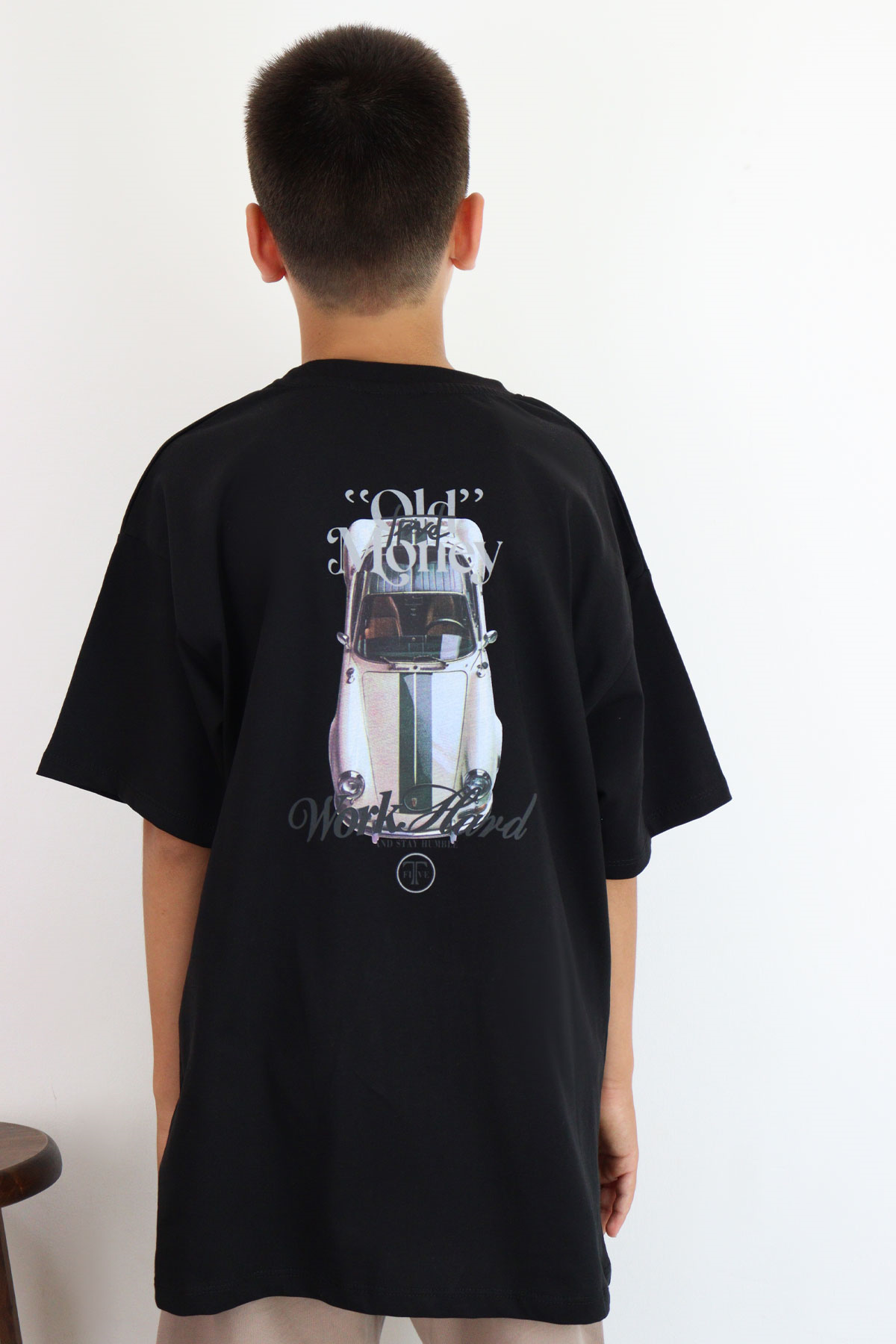 Breeze Erkek Çocuk Tişört Vintage Araba Baskılı Siyah (9-12 Yaş)