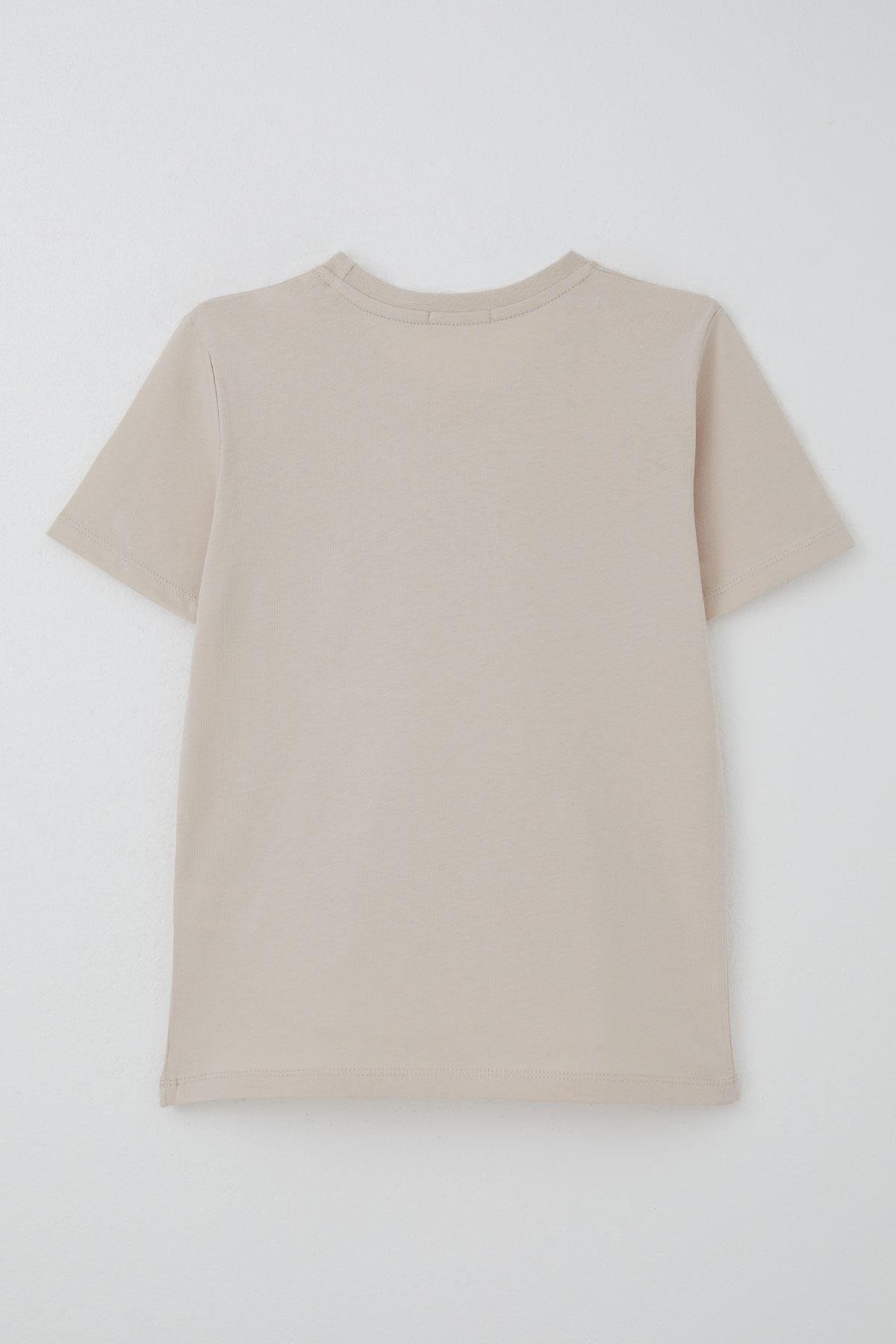 Breeze Erkek Çocuk Tişört Yansıma Efekti Yazı Baskılı Bej (8-14 Yaş)