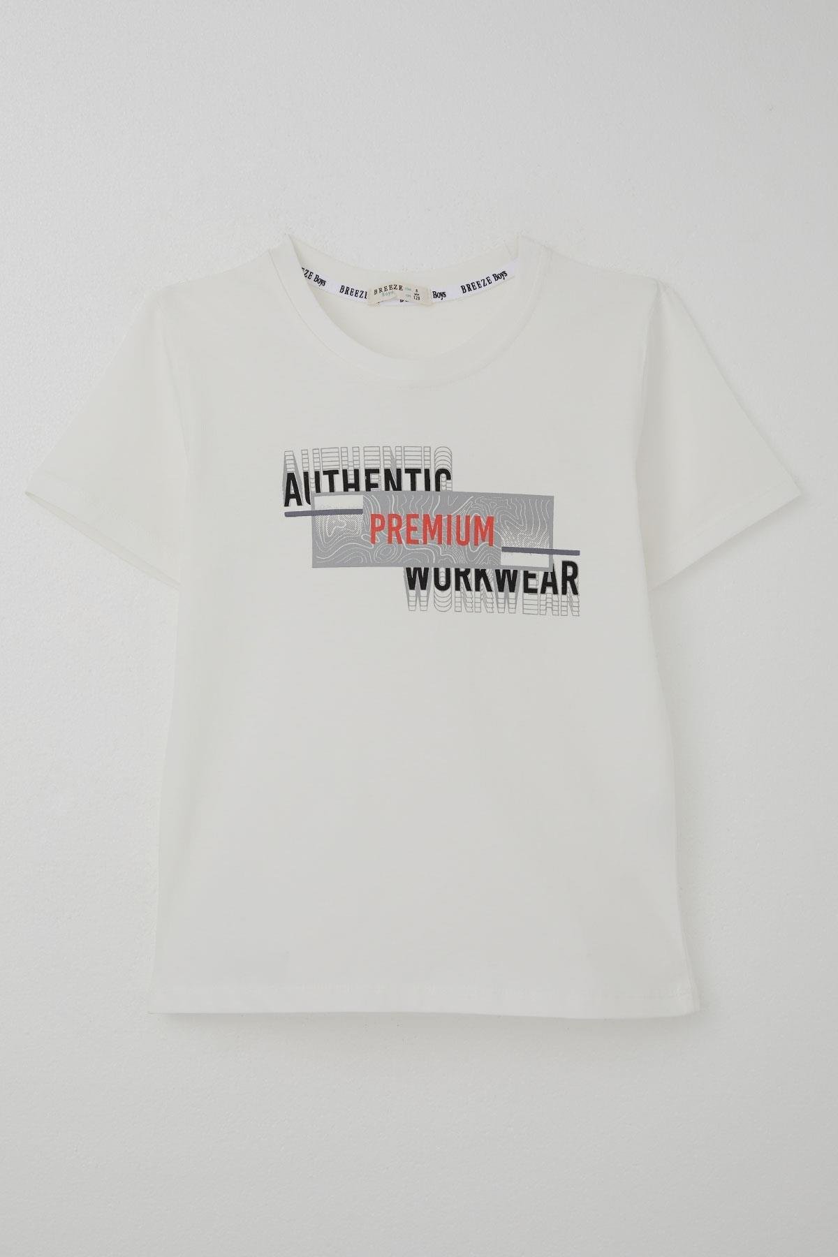 Breeze Erkek Çocuk Tişört Yansıma Efekti Yazı Baskılı Ekru (8-14 Yaş)