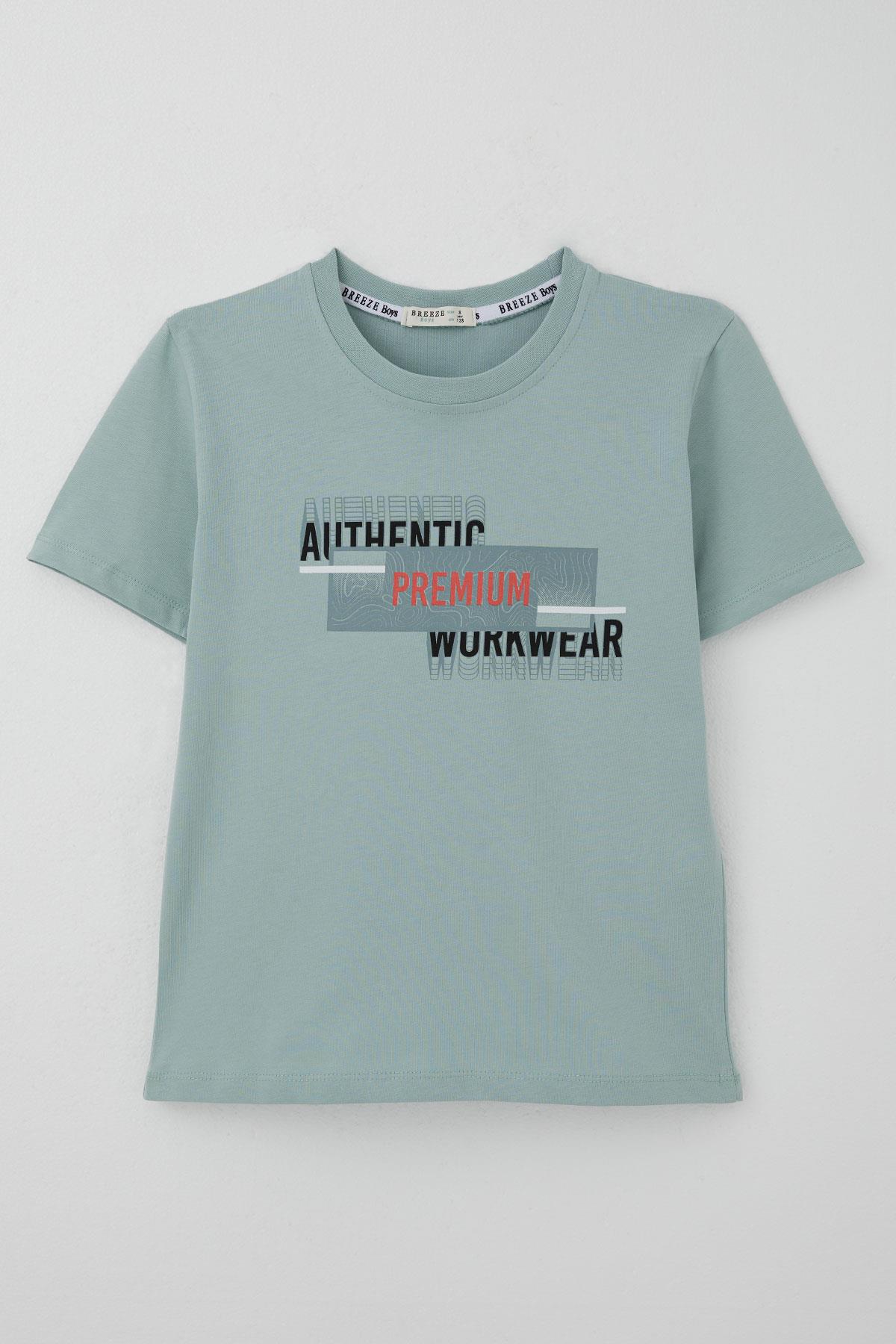 Breeze Erkek Çocuk Tişört Yansıma Efekti Yazı Baskılı Su Yeşili (8-14 Yaş)