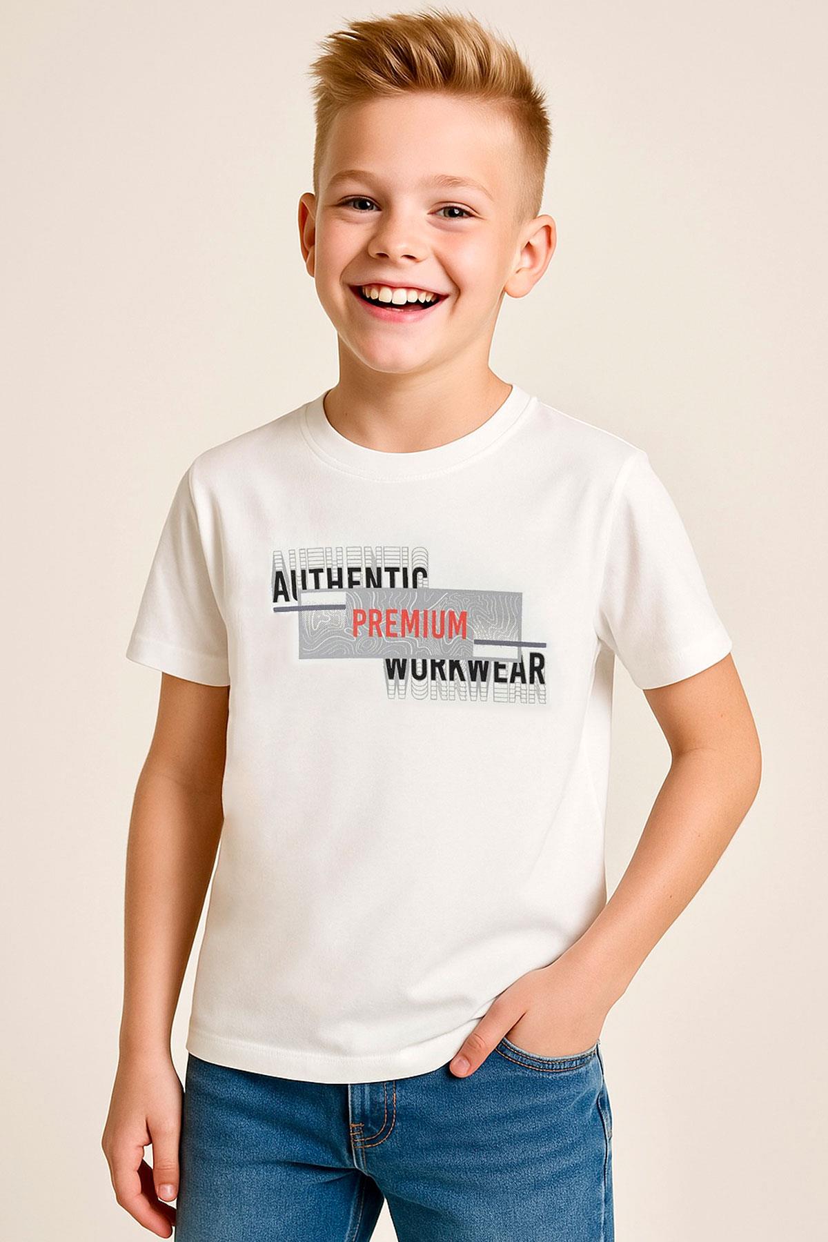 Breeze Erkek Çocuk Tişört Yansıma Efekti Yazı Baskılı Ekru (8-14 Yaş)