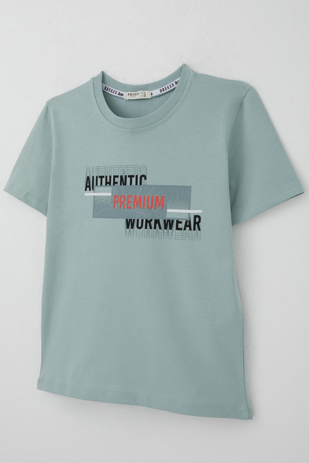 Breeze Erkek Çocuk Tişört Yansıma Efekti Yazı Baskılı Su Yeşili (8-14 Yaş)