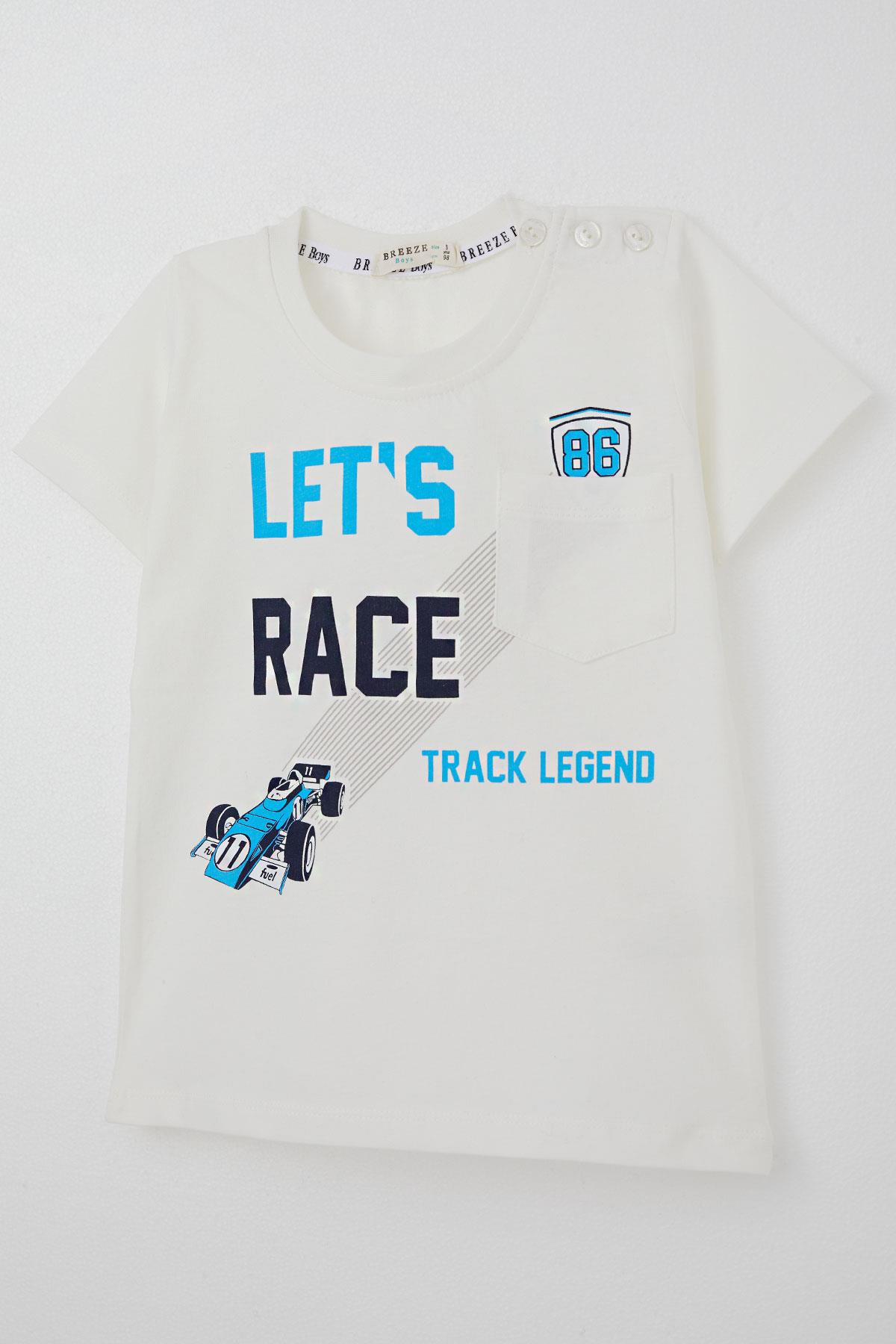 Breeze Erkek Çocuk Tişört Yarış Temalı Yazı Baskılı Cepli Ekru (2-6 Yaş)
