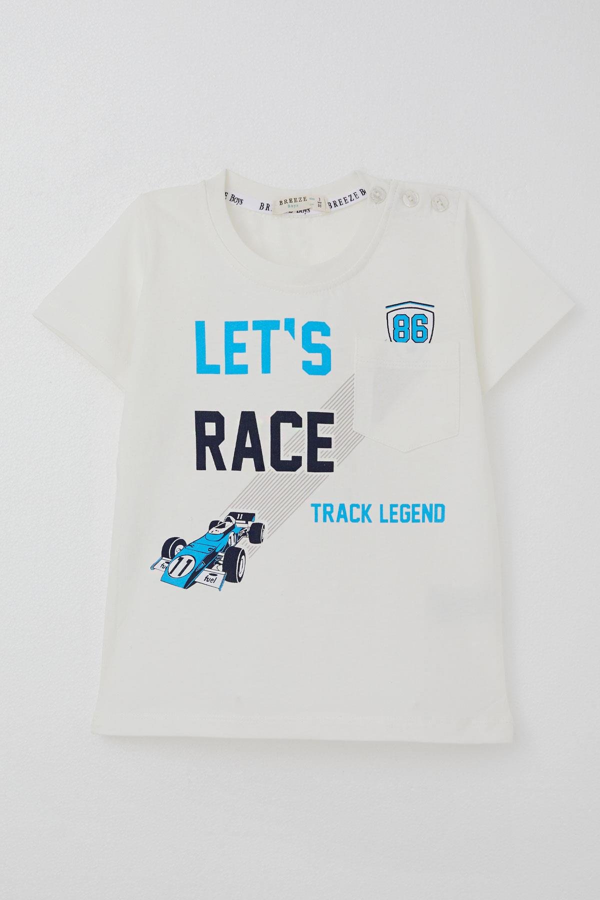 Breeze Erkek Çocuk Tişört Yarış Temalı Yazı Baskılı Cepli Ekru (2-6 Yaş)