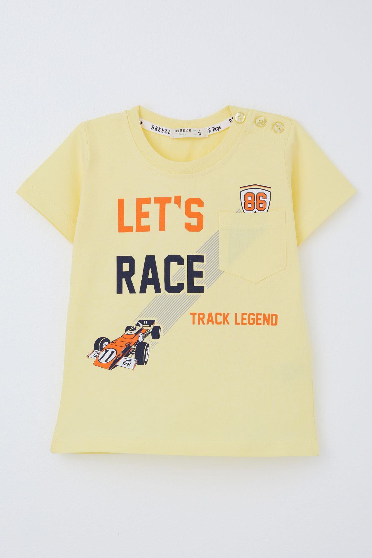 Breeze Erkek Çocuk Tişört Yarış Temalı Yazı Baskılı Cepli Sarı (2-6 Yaş)