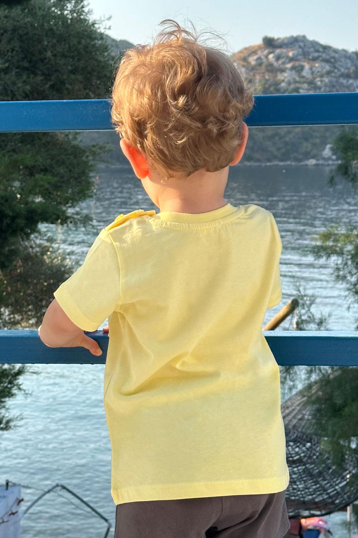 Breeze Erkek Çocuk Tişört Yarış Temalı Yazı Baskılı Cepli Sarı (2-6 Yaş)