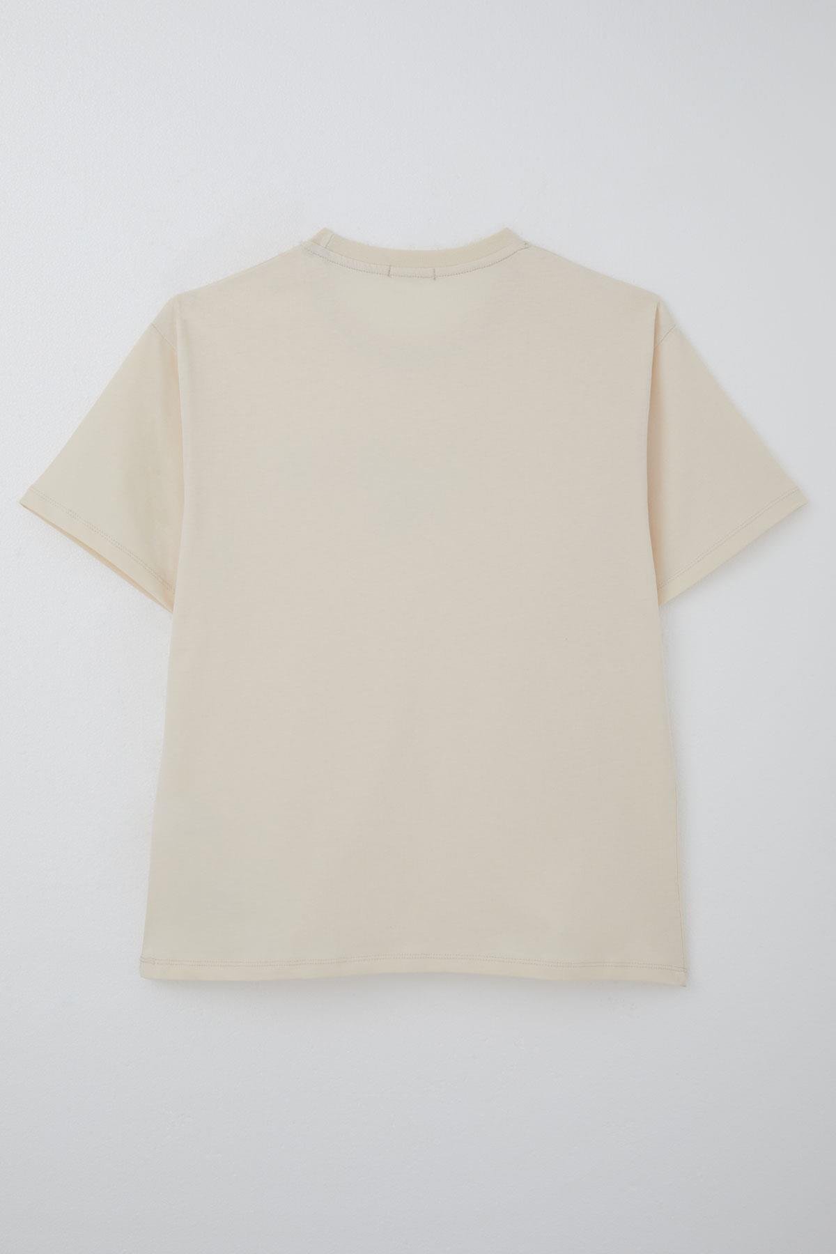 Breeze Erkek Çocuk Tişört Yazı Baskılı Arma Detaylı Krem (9-14 Yaş)