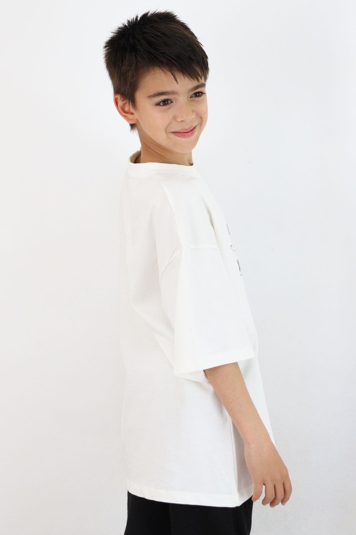 Breeze Erkek Çocuk Tişört Yazı Baskılı Ekru (8-14 Yaş)