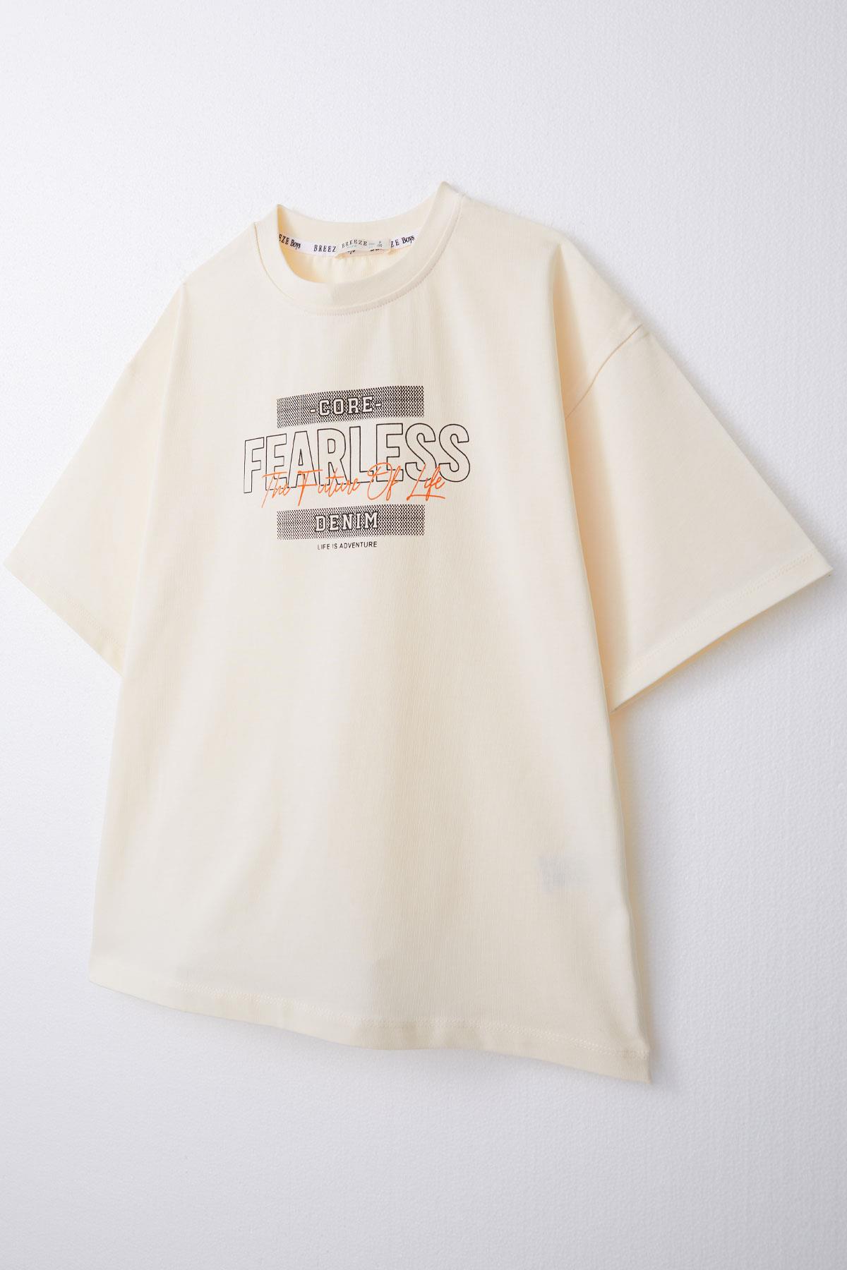 Breeze Erkek Çocuk Tişört Yazı Baskılı Krem (8-14 Yaş)