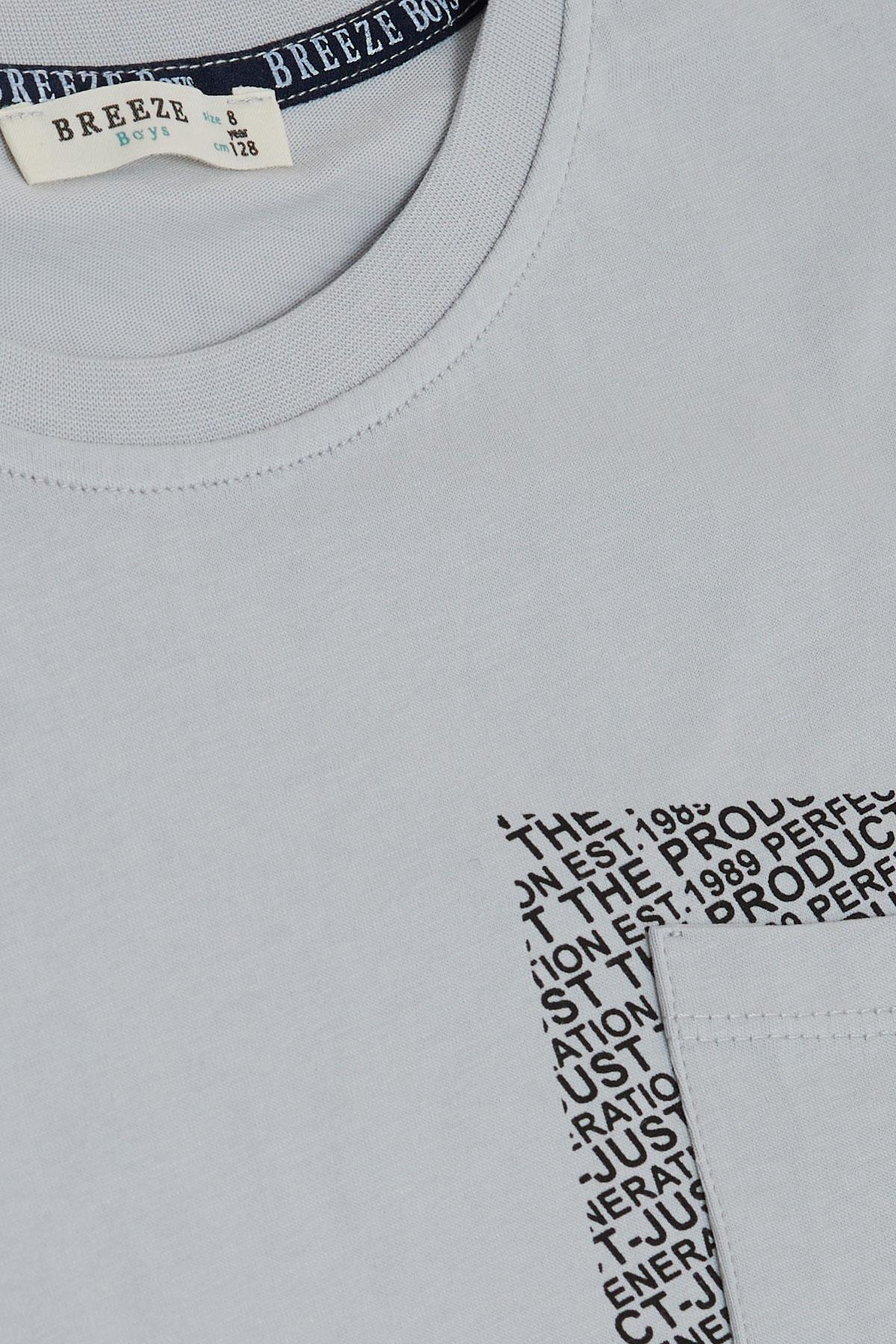 Breeze Erkek Çocuk Tişört Yazı Baskılı Cepli Gri (8-12 Yaş)