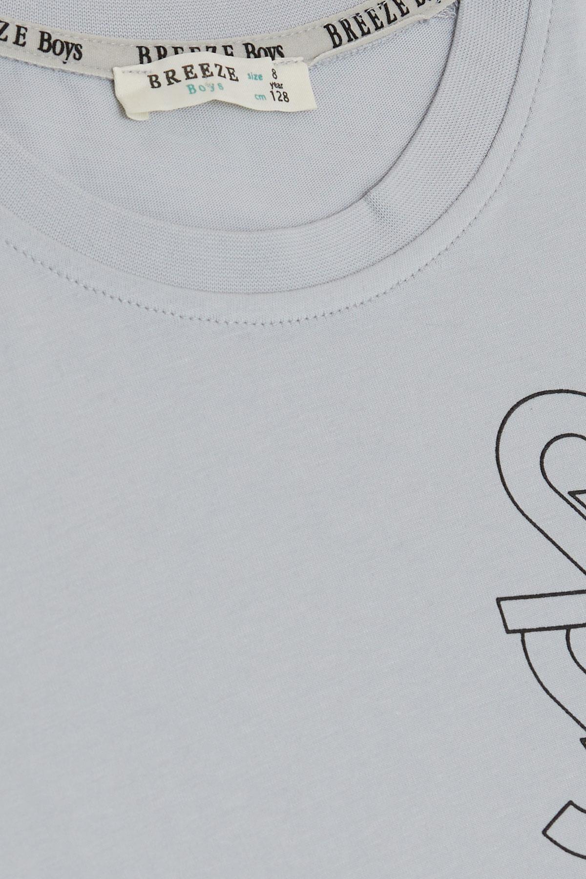 Breeze Erkek Çocuk Tişört Yazı Baskılı Arkası Desenli Gri (8-12 Yaş)