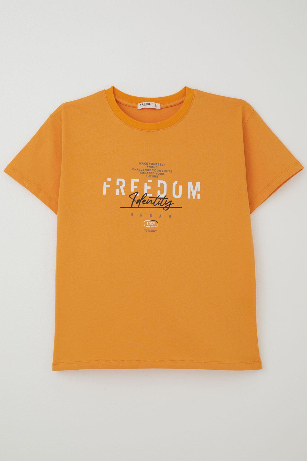 Breeze Erkek Çocuk Tişört Yazı Baskılı Hardal Sarı (5-10 Yaş)