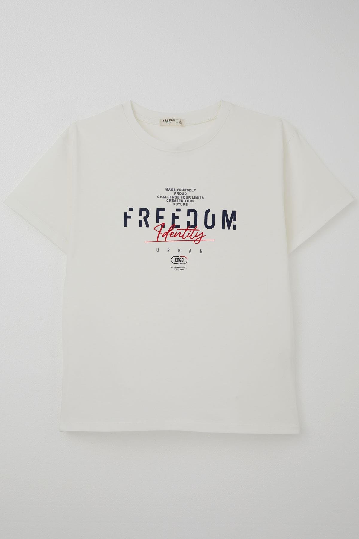 Breeze Erkek Çocuk Tişört Yazı Baskılı Ekru (5-10 Yaş)