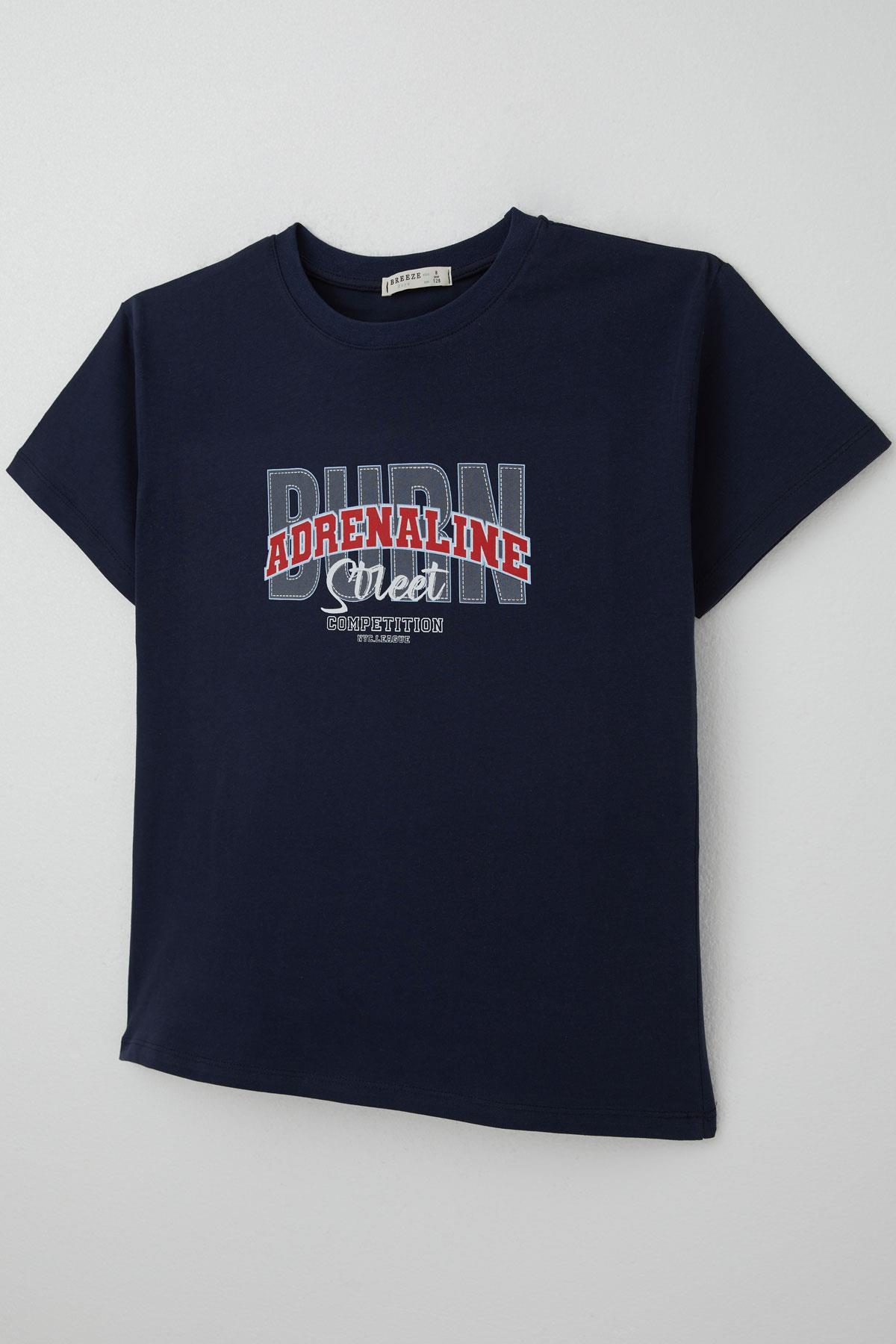 Breeze Erkek Çocuk Tişört Yazı Baskılı Lacivert (5-10 Yaş)