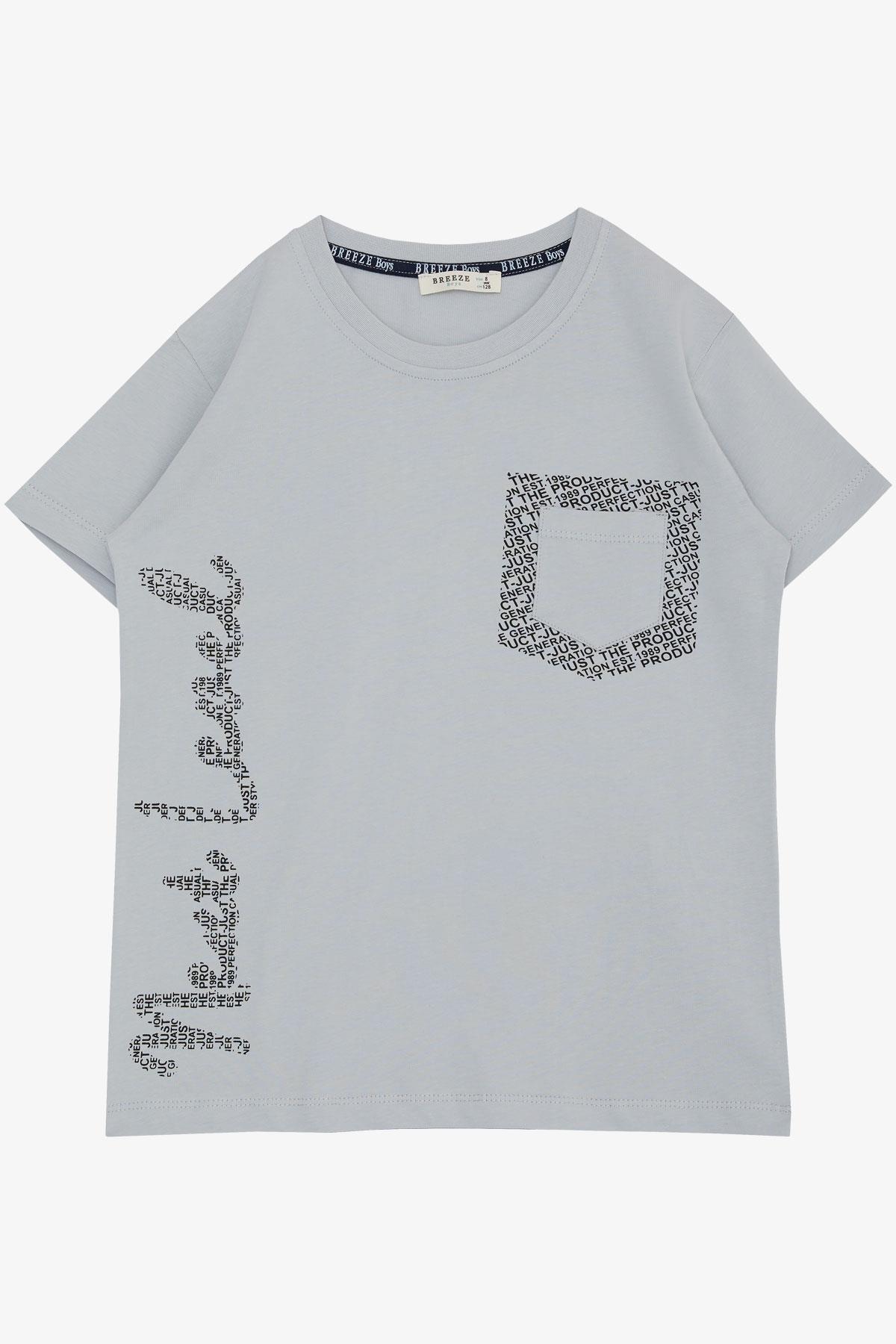Breeze Erkek Çocuk Tişört Yazı Baskılı Cepli Gri (8-12 Yaş)