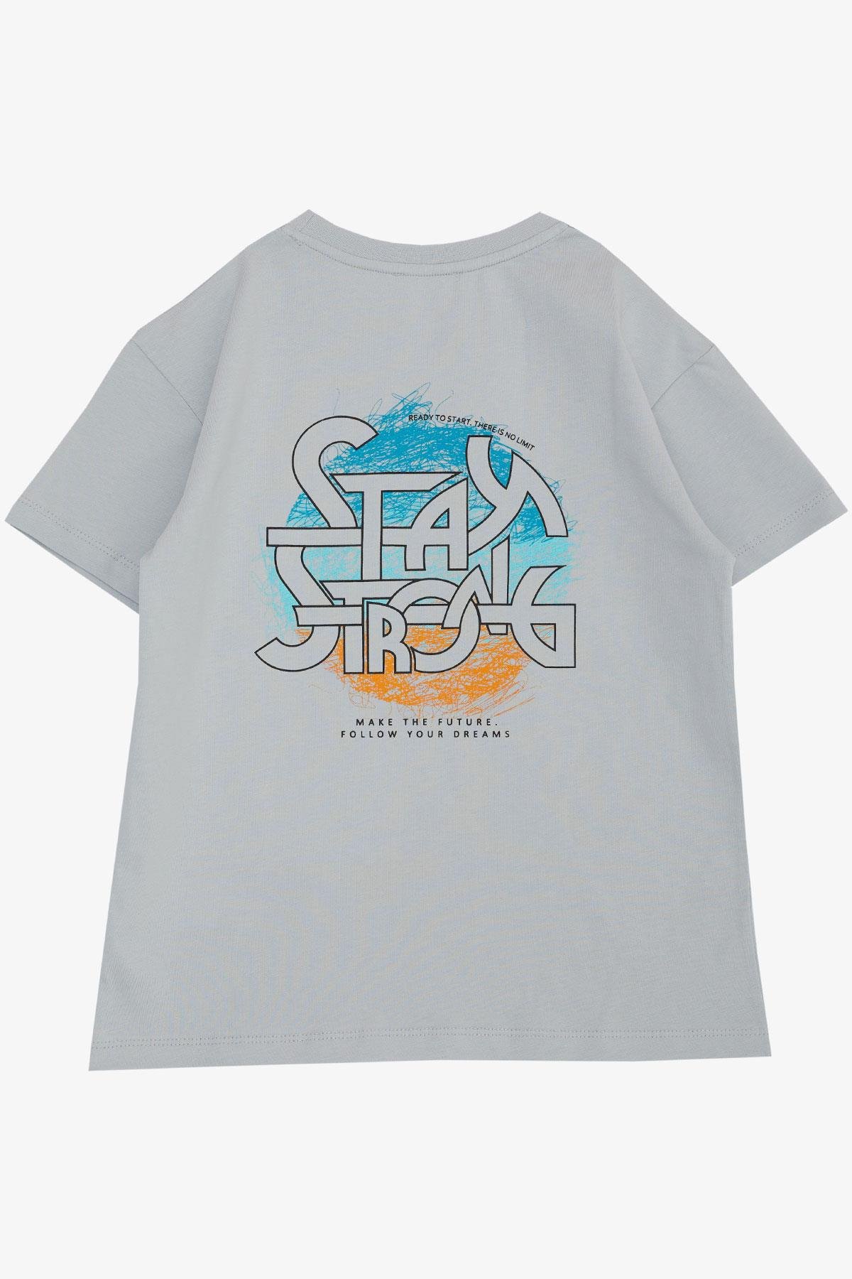 Breeze Erkek Çocuk Tişört Yazı Baskılı Arkası Desenli Gri (8-12 Yaş)