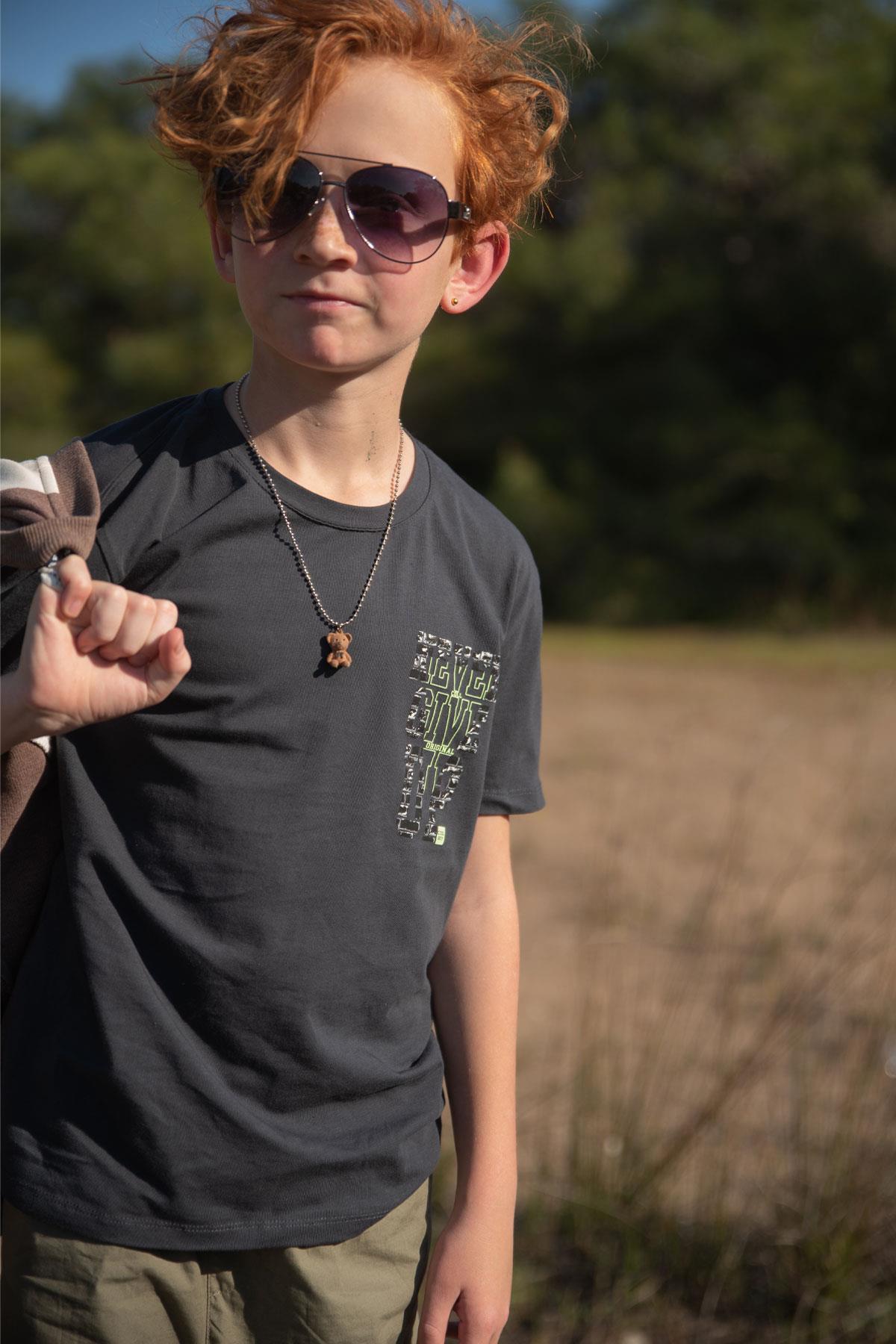 Breeze Erkek Çocuk Tişört Yazı Baskılı Antrasit (8-14 Yaş)