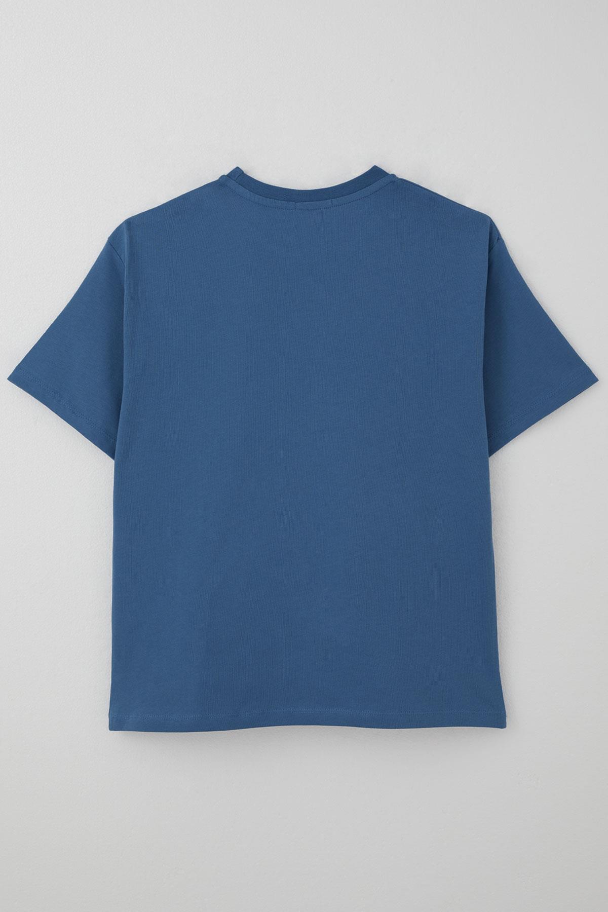 Breeze Erkek Çocuk Tişört Yazı Baskılı İndigo (8-12 Yaş)